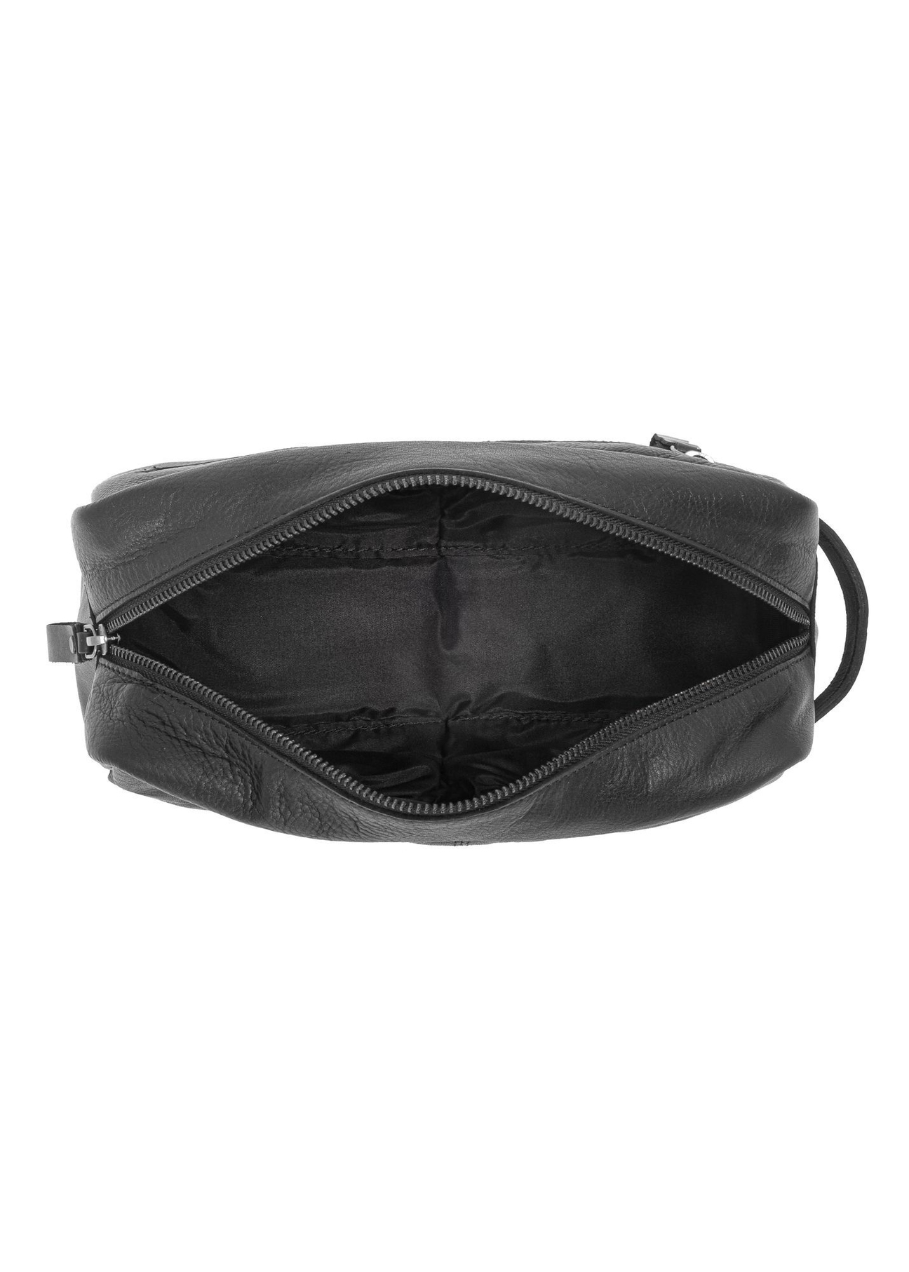 Czarna skórzana kosmetyczka męska TORMS-0422A-99(Z25) - widok produktu z góry na białym tle.