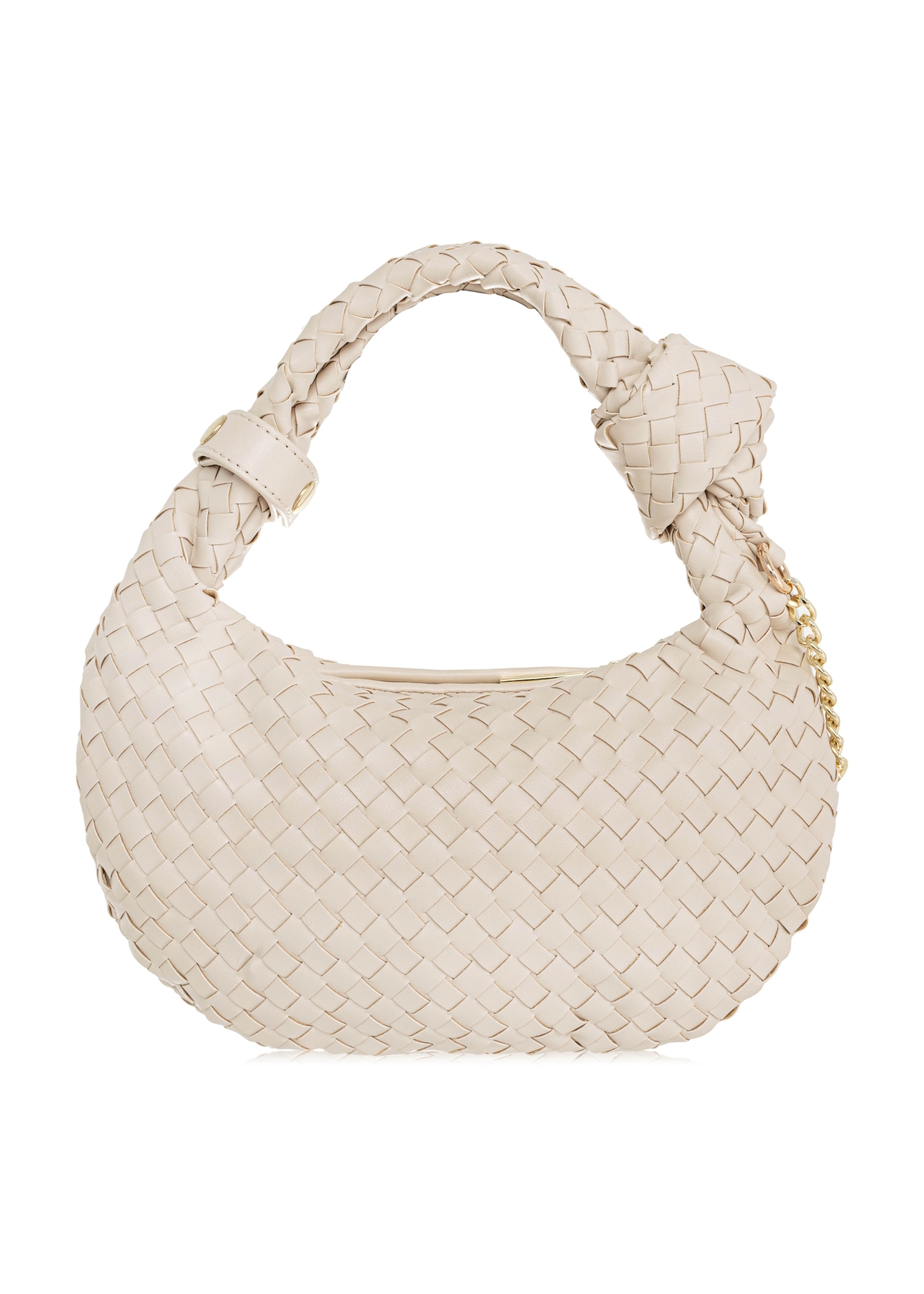 Pleciona torebka kremowa w stylu hobo TOREC-1007-12(W25) - widok tyłu na białym tle. 