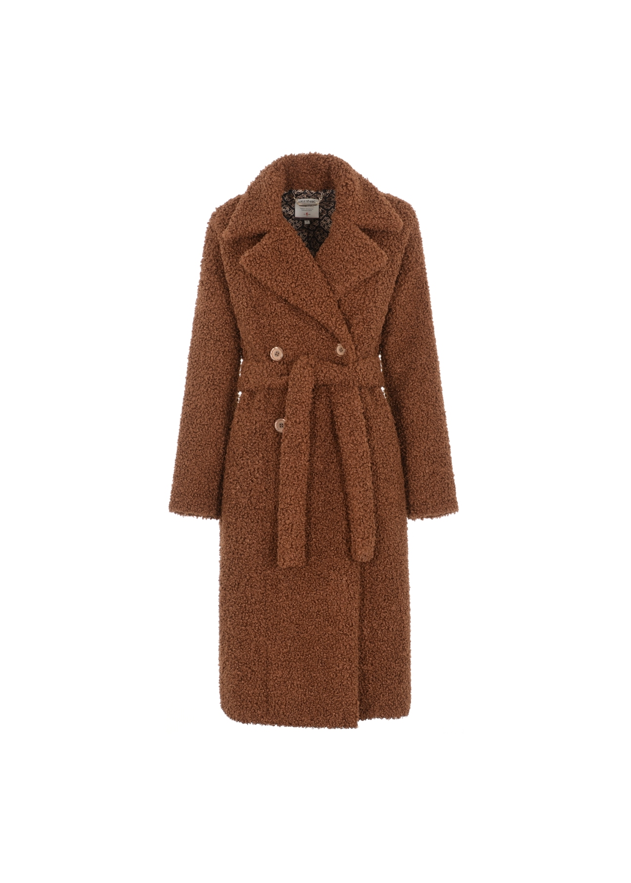 Długi brązowy płaszcz damski FUTDP-0010-89(Z21)-04