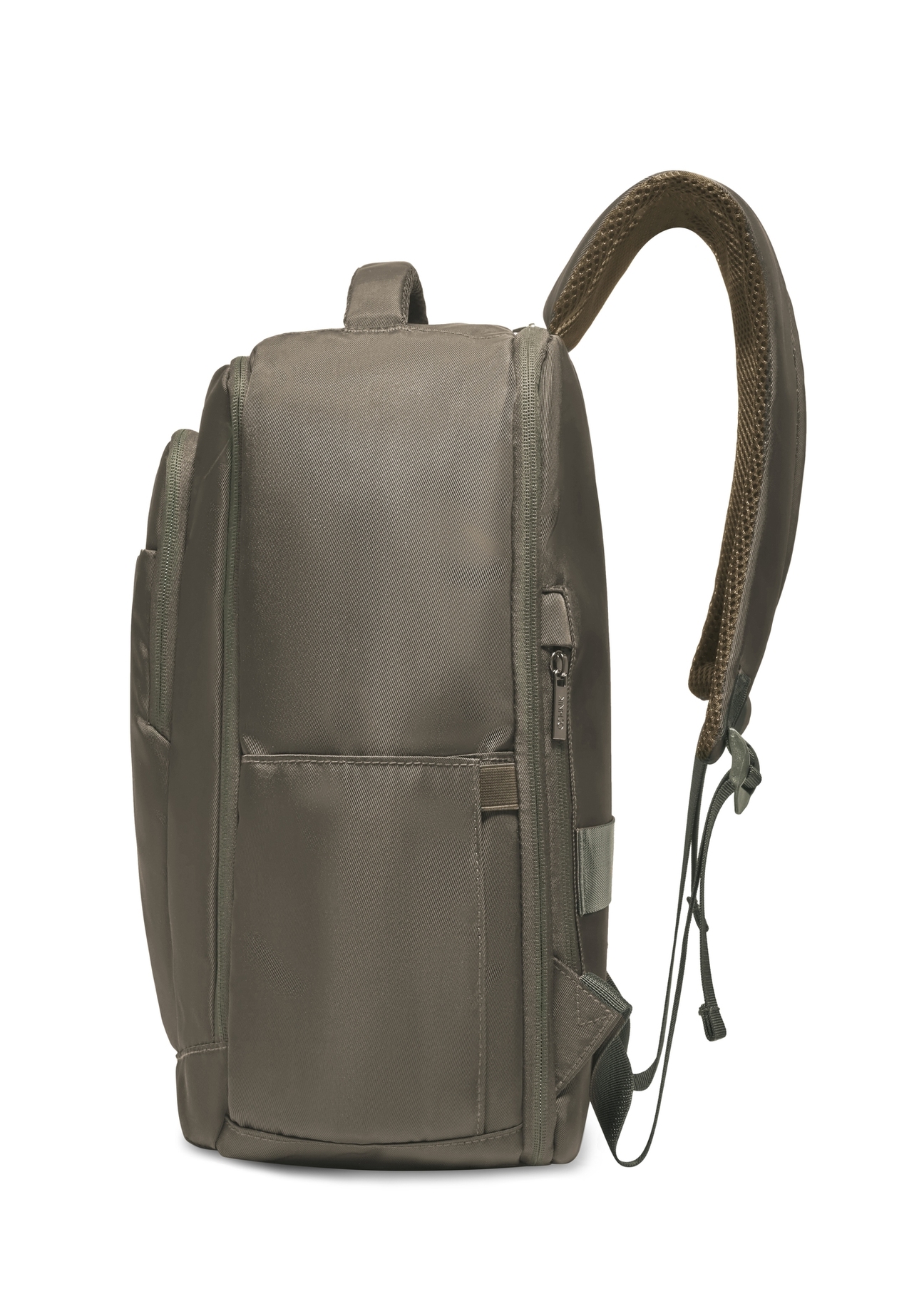 Plecak do samolotu w kolorze khaki PLCMN-0014-8D(Z26). Widok od boku na białym tle.