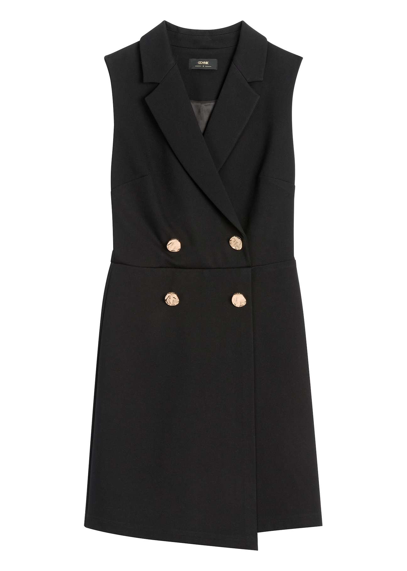 Czarny kombinezon damski KOBDT-0009-99(W26) - widok produktu z przodu, na białym tle. 