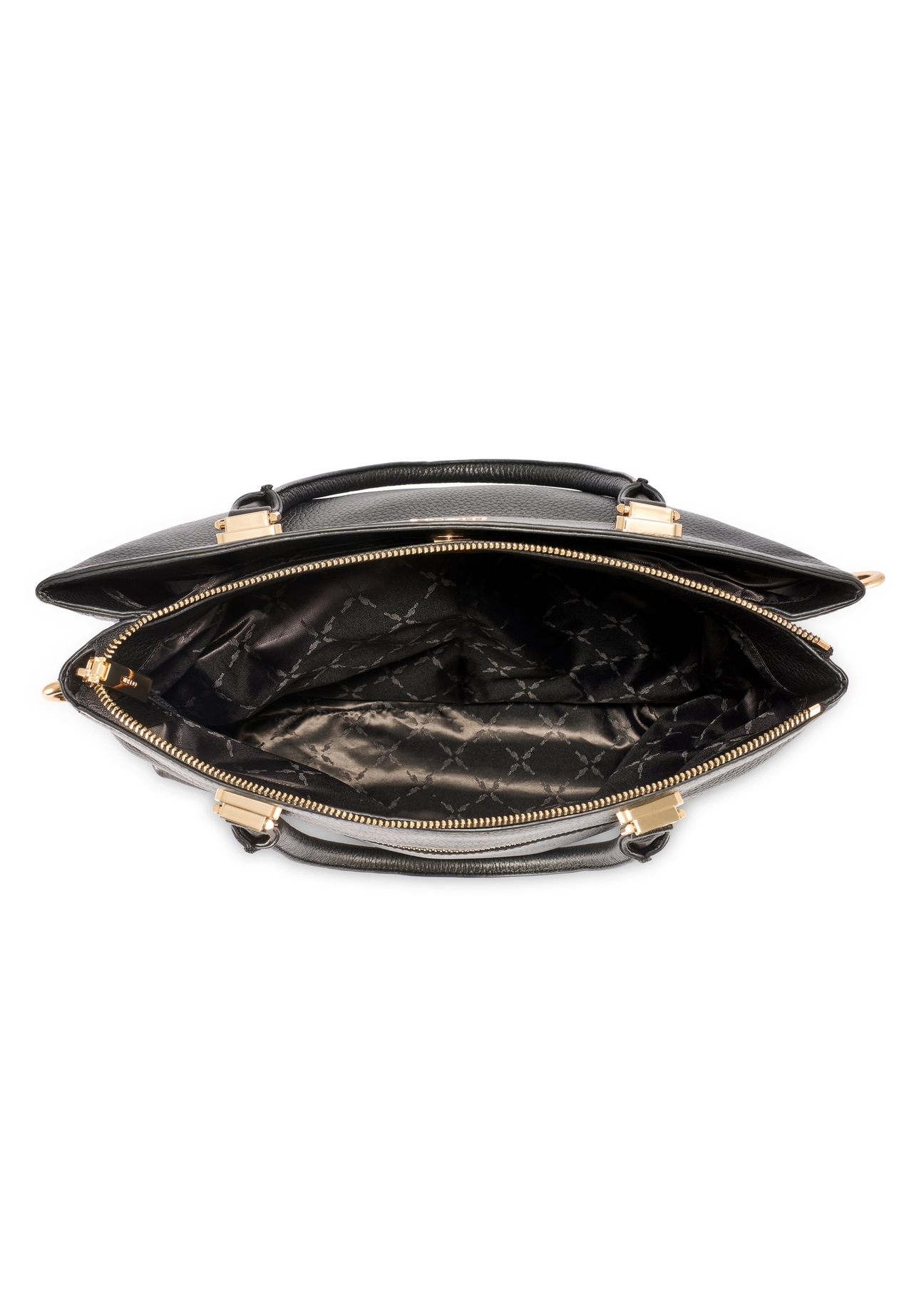 Skórzana czarna torebka damska shopper TORES-1204-9I(W26), widok produktu od góry na białym tle.