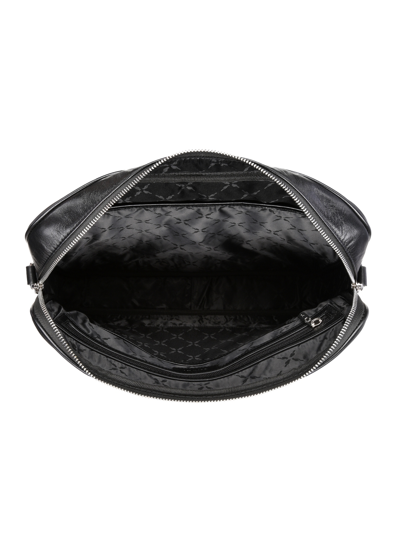 Czarna skórzana torba na laptopa TORES-1227-99(W26), widok produktu w środku na białym tle.