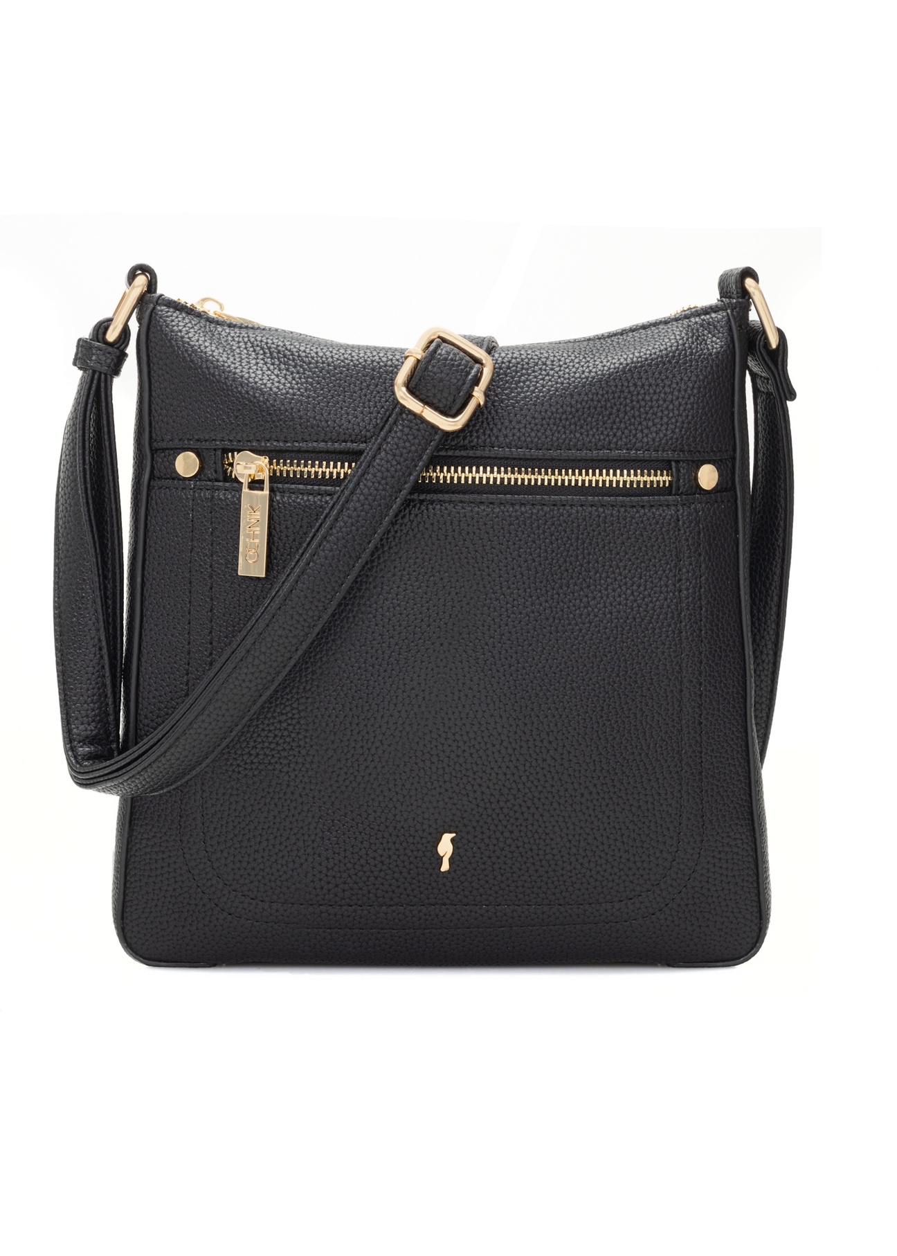 Czarna listonoszka damska z imitacji skóry TOREC-1177-99(W26), widok produktu z przodu na białym tle.