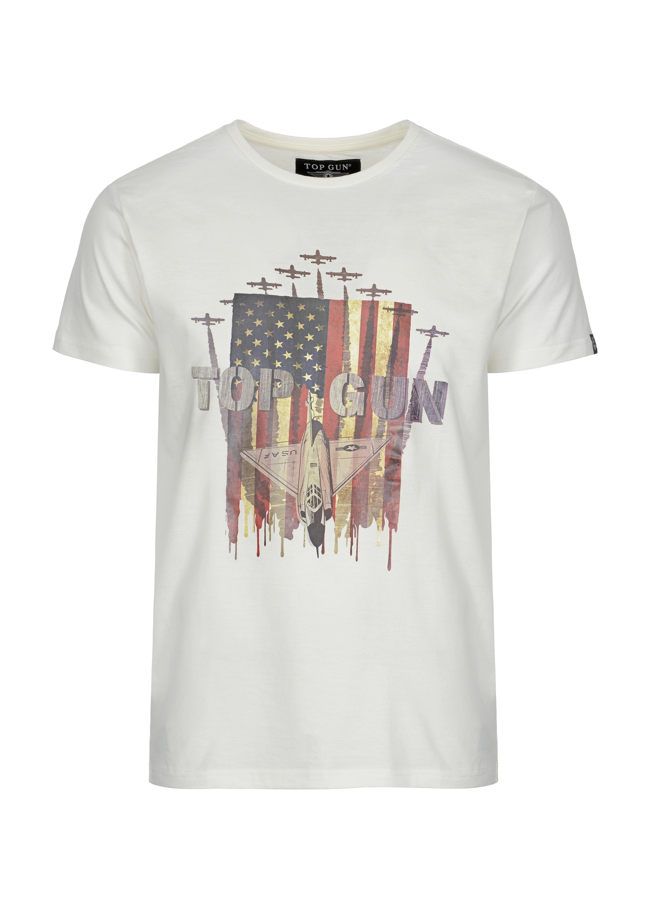 Kremowy T-shirt męski Top Gun TSHMT-0093-11(W23)-03
