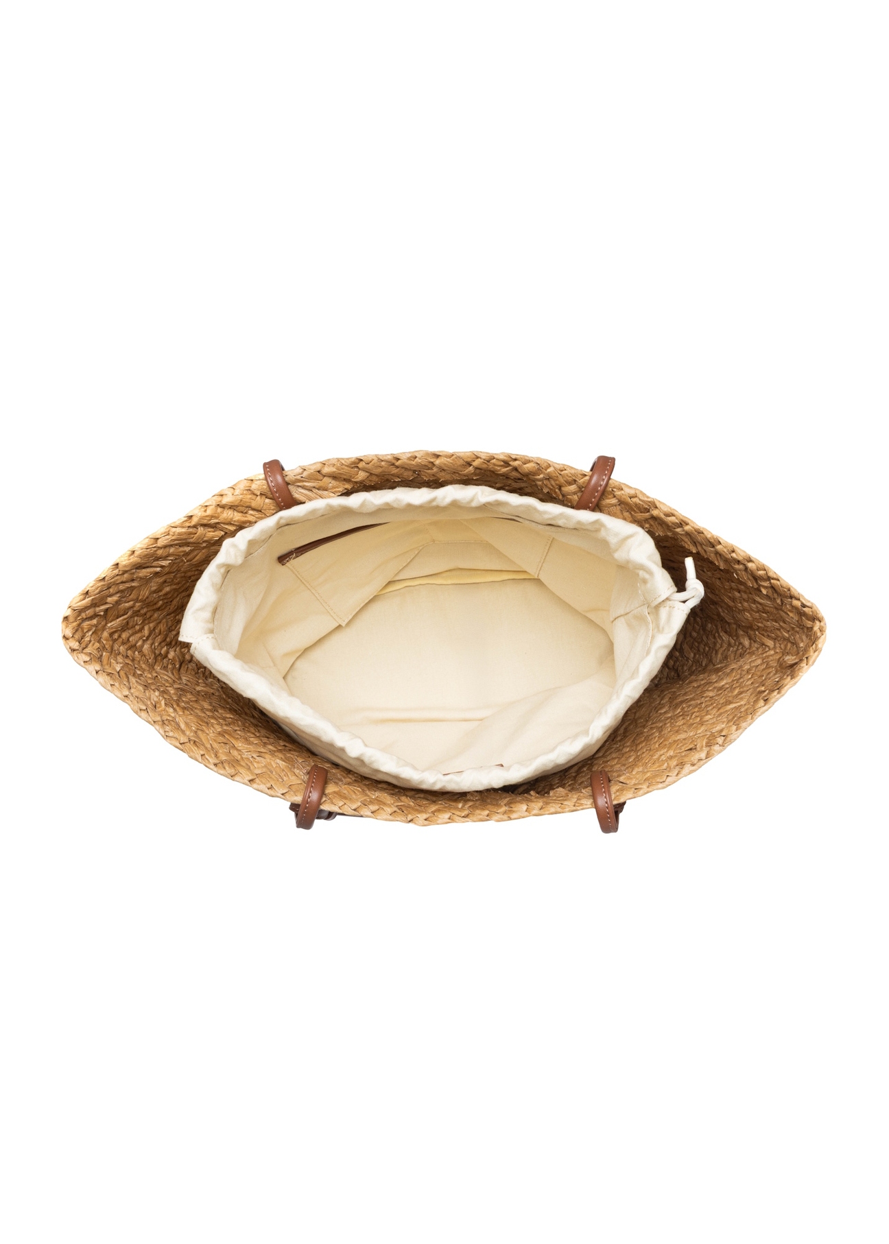 Słomkowa duża torebka damska typu shopper TOREC-1217-1E(W26), widok produktu w środku na białym tle.