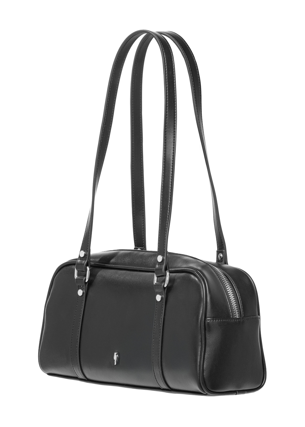 Czarna torebka na ramię TOREC-1233-9G(W26), widok produktu skosem na białym tle.