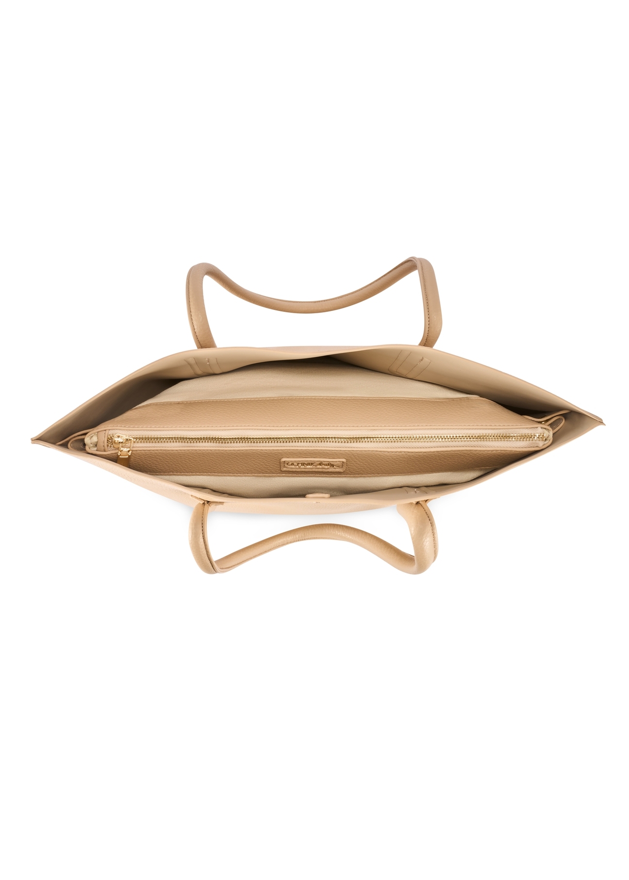 Beżowa torebka shopper damska TOREC-0938-1A(W26), widok produktu w środku na białym tle.