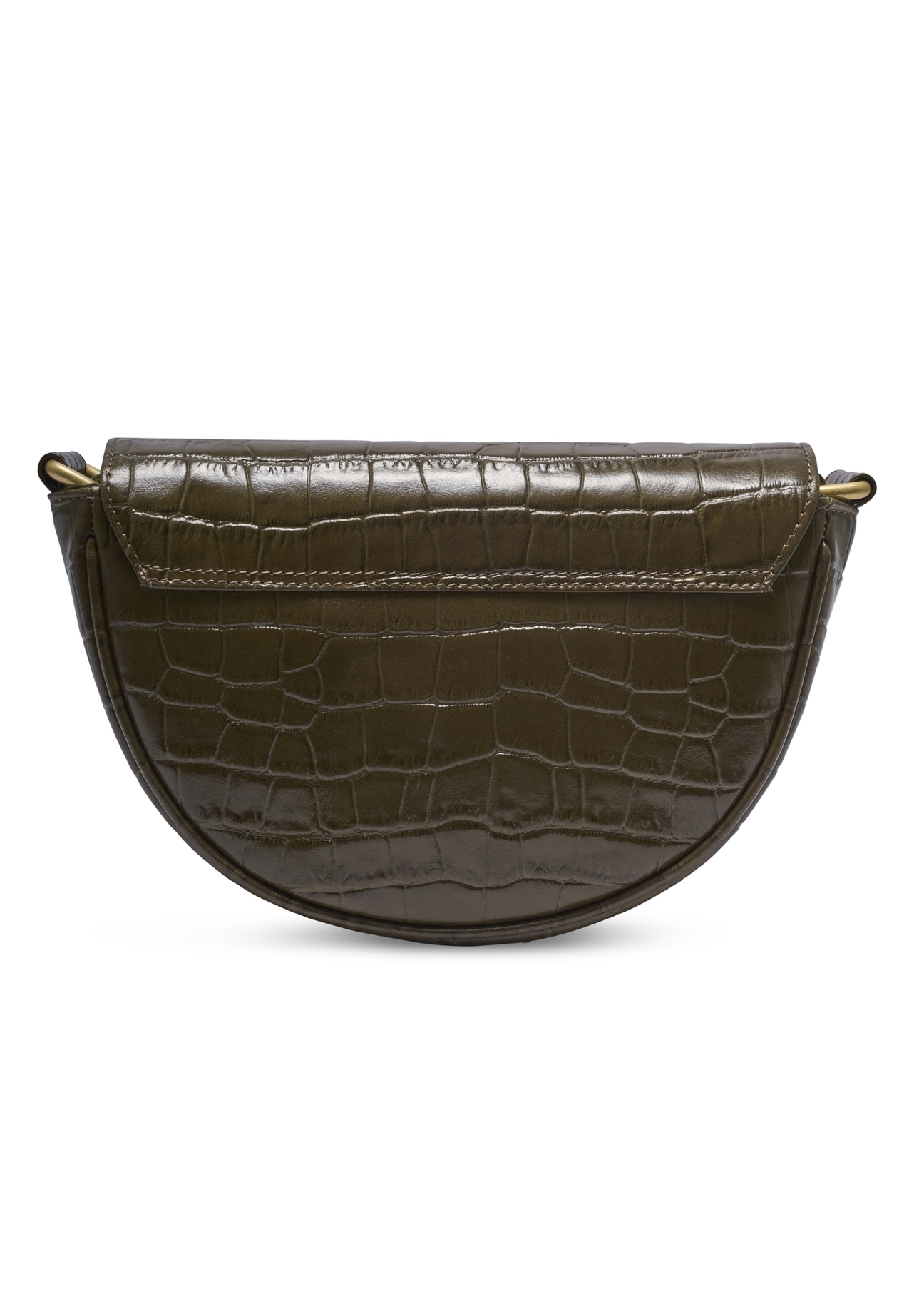 Półokrągła torebka damska croco khaki TORES-1328-8D(Z26) - widok produktu z tyłu, na jasnym tle.
