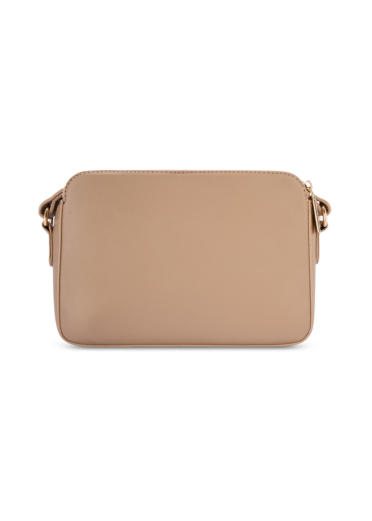 Beżowa mała torebka damska TOREC-1175-1D(W26) - widok produktu z tyłu, na białym tle.