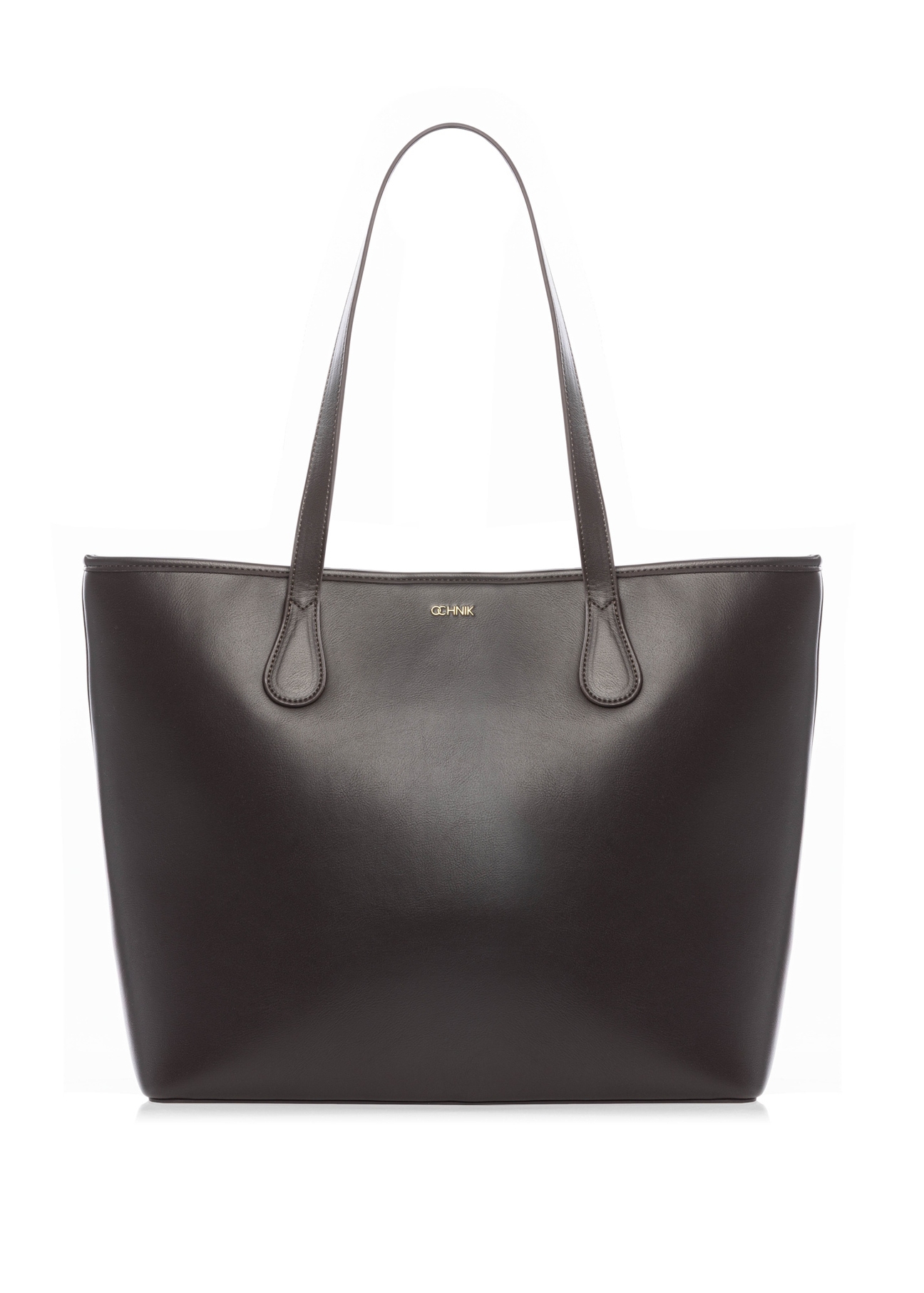 Brązowa damska torebka shopper TOREC-1235-1H(W26),  widok produktu z przodu na białym tle.