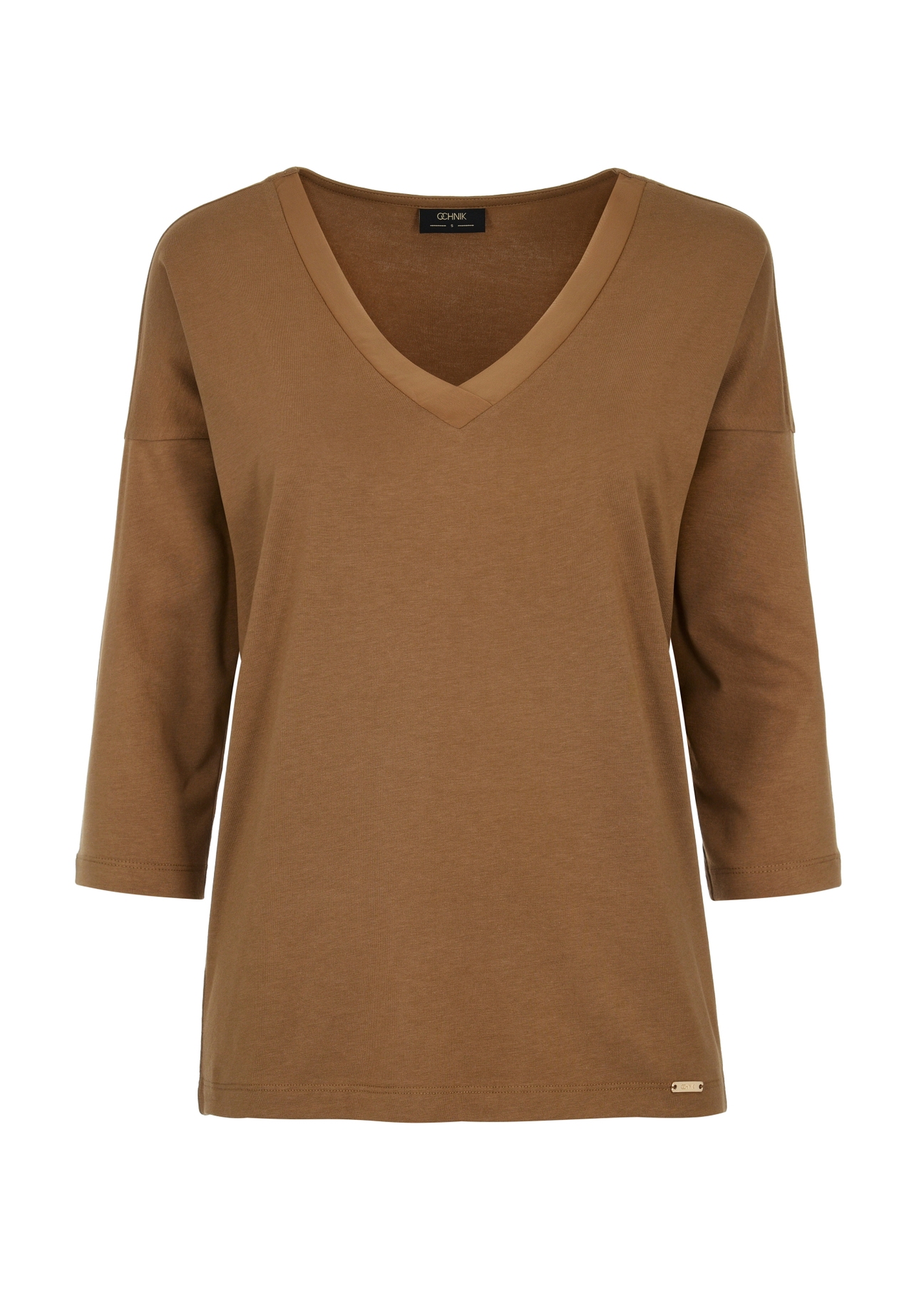 Bluzka damska w kolorze camel BLUDT-0156-24(W24)-03