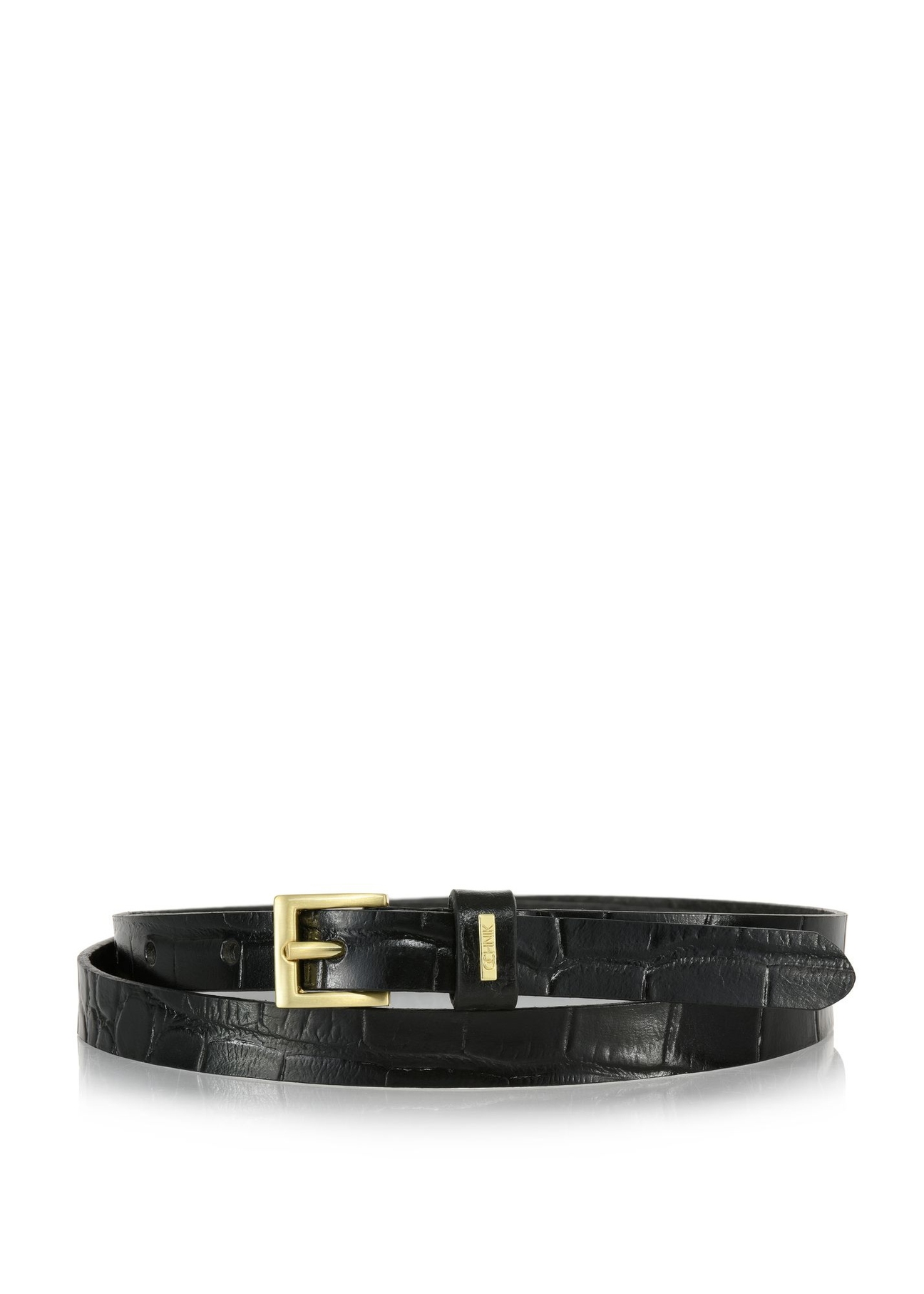 Cienki czarny skórzany pasek croco damski PASDS-0302-97(W24)-01