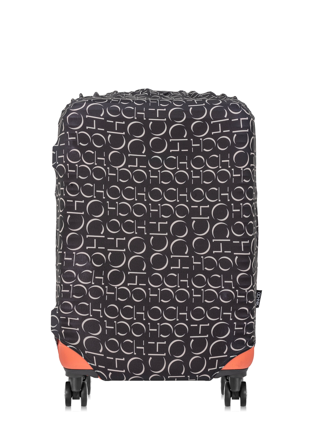 Pokrowiec na średnią walizkę z monogramem AW-013-0001-98-M(W25), widok produktu na walizce na białym tle.