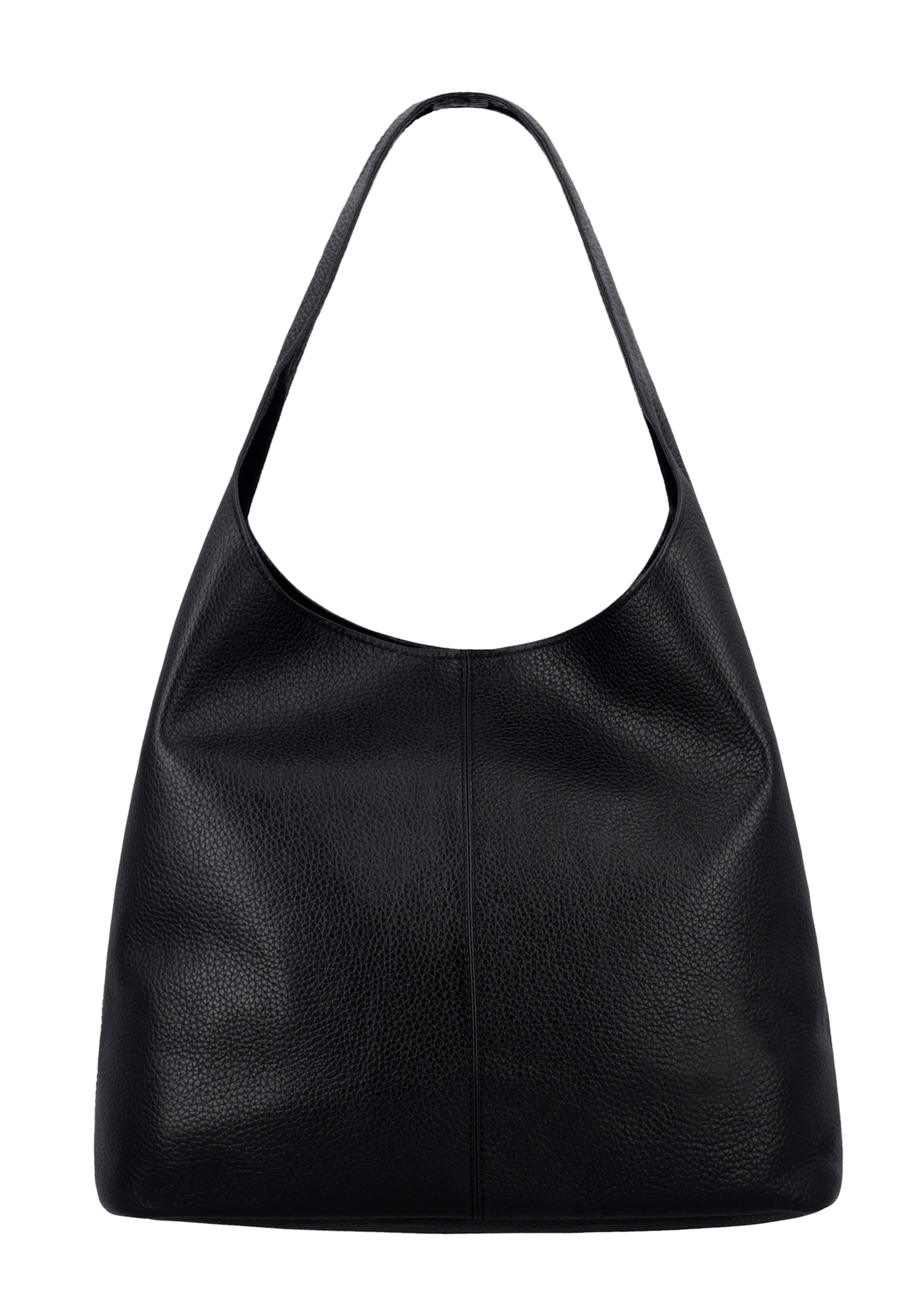 Czarna skórzana torebka shopper TORES-1372A-9I(Z26), widok produktu z tyłu na białym tle.
