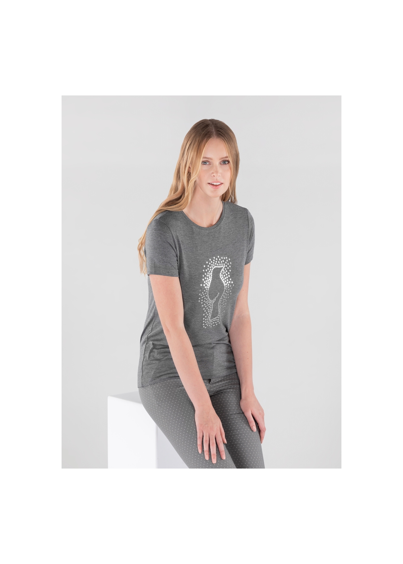 Szary T-shirt damski z wilgą TSHDT-0070-91(Z20)-01