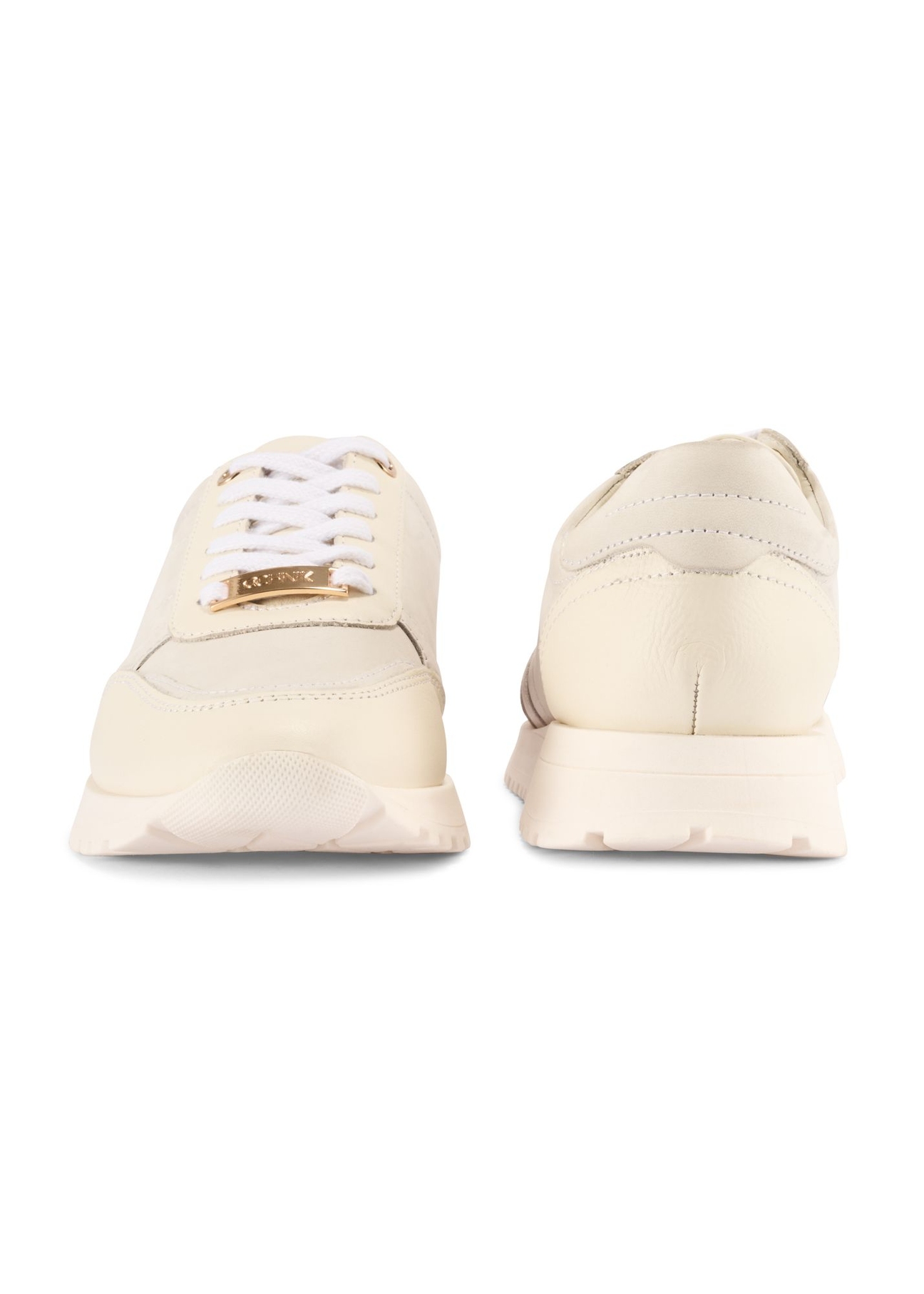 Kremowe skórzane buty sportowe damskie BUTYD-1099-11(Z 25) - widok produktu z przodu na białym tle.