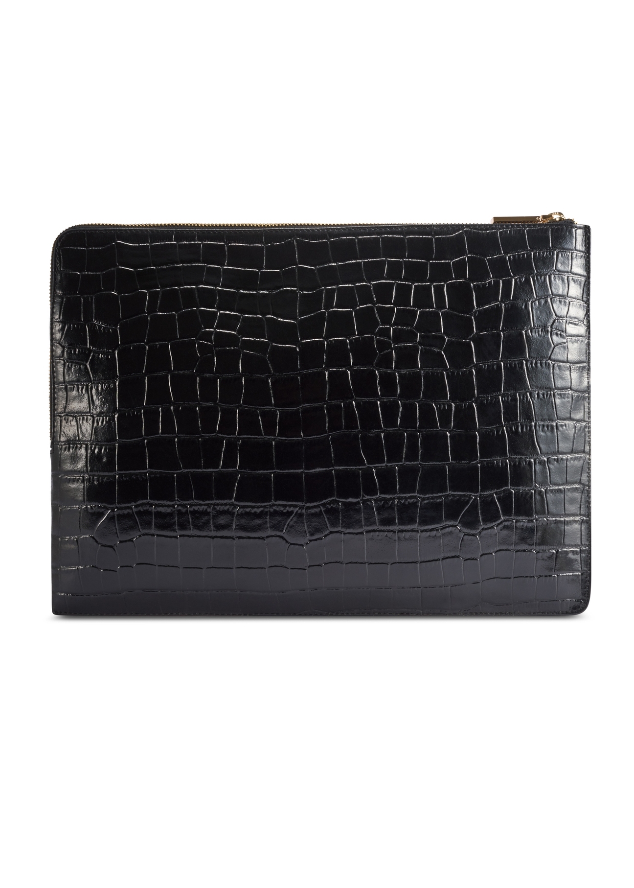 Czarna skórzana teczka damska TORES-0853F-9G(W26) - widok produktu z tyłu, na białym tle. 