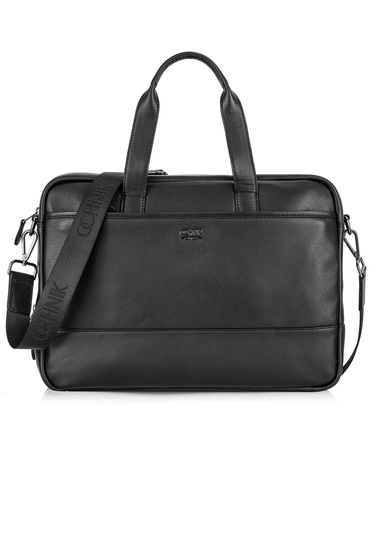 Czarna skórzana torba męska TORMS-0015R-9I(W26) - widok produktu z przodu, na białym tle. 