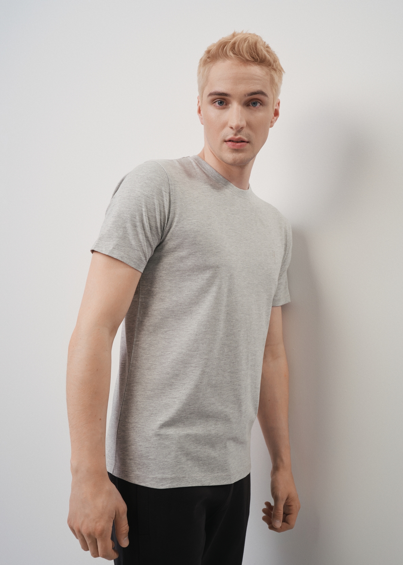 Szary T-shirt męski z logo TSHMT-0094-91(Z23)-01