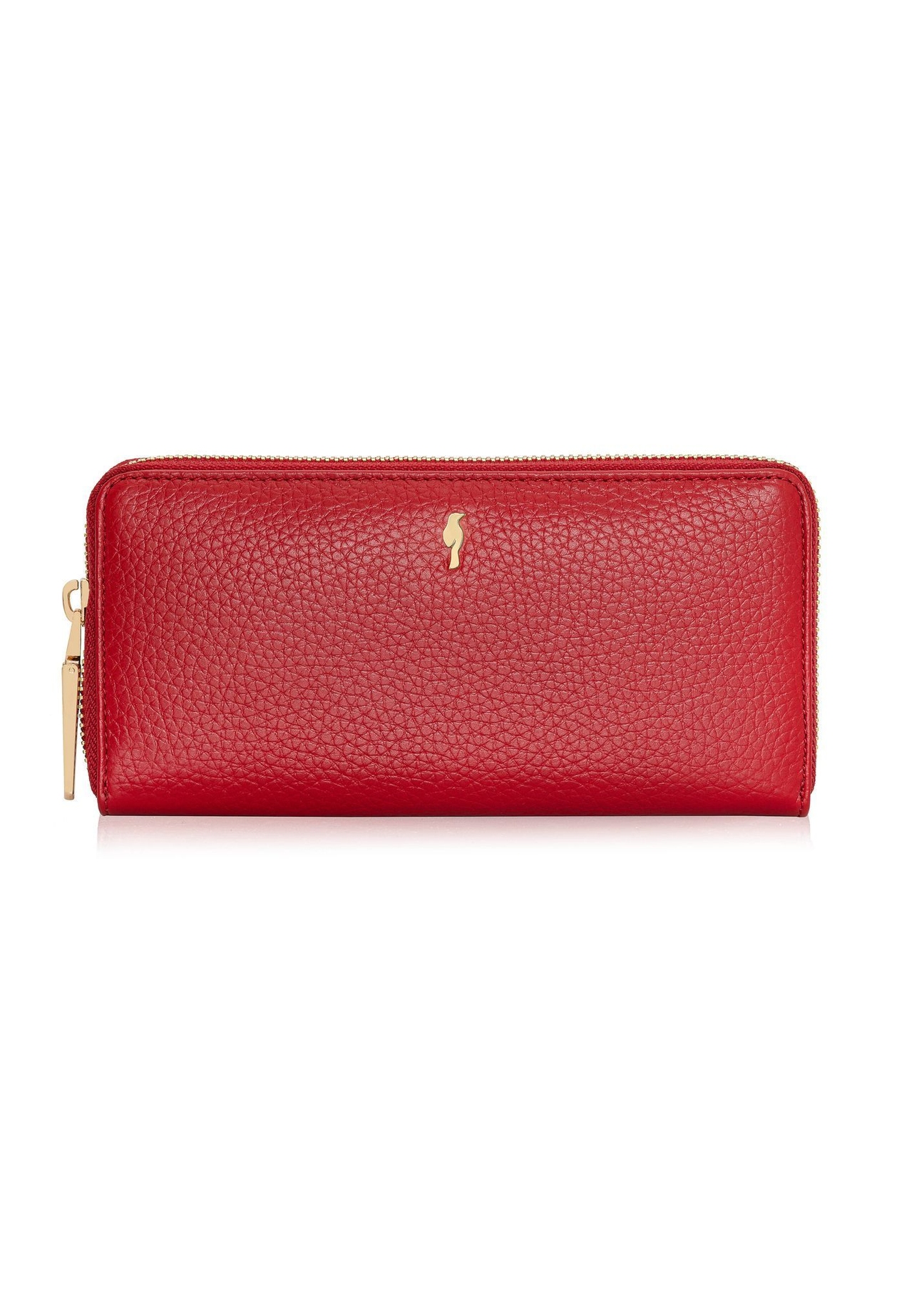 Czerwony skórzany portfel damski PORES-0800R-4B(W26) - widok produktu z przodu na białym tle. 