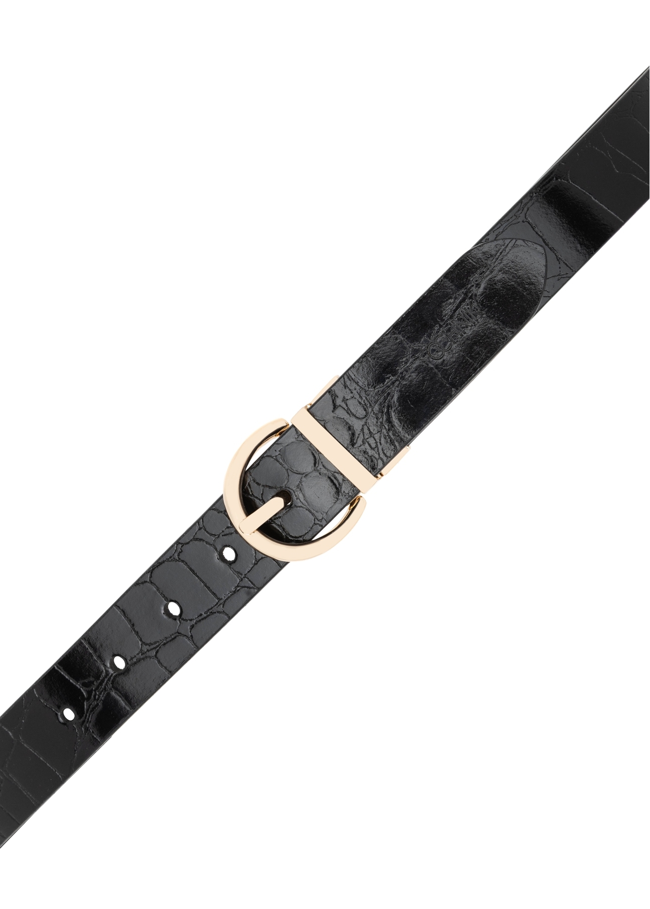 Dwustronny skórzany pasek damski croco PASDS-0332-49(Z25), widok na klamrę produktu na białym tle.