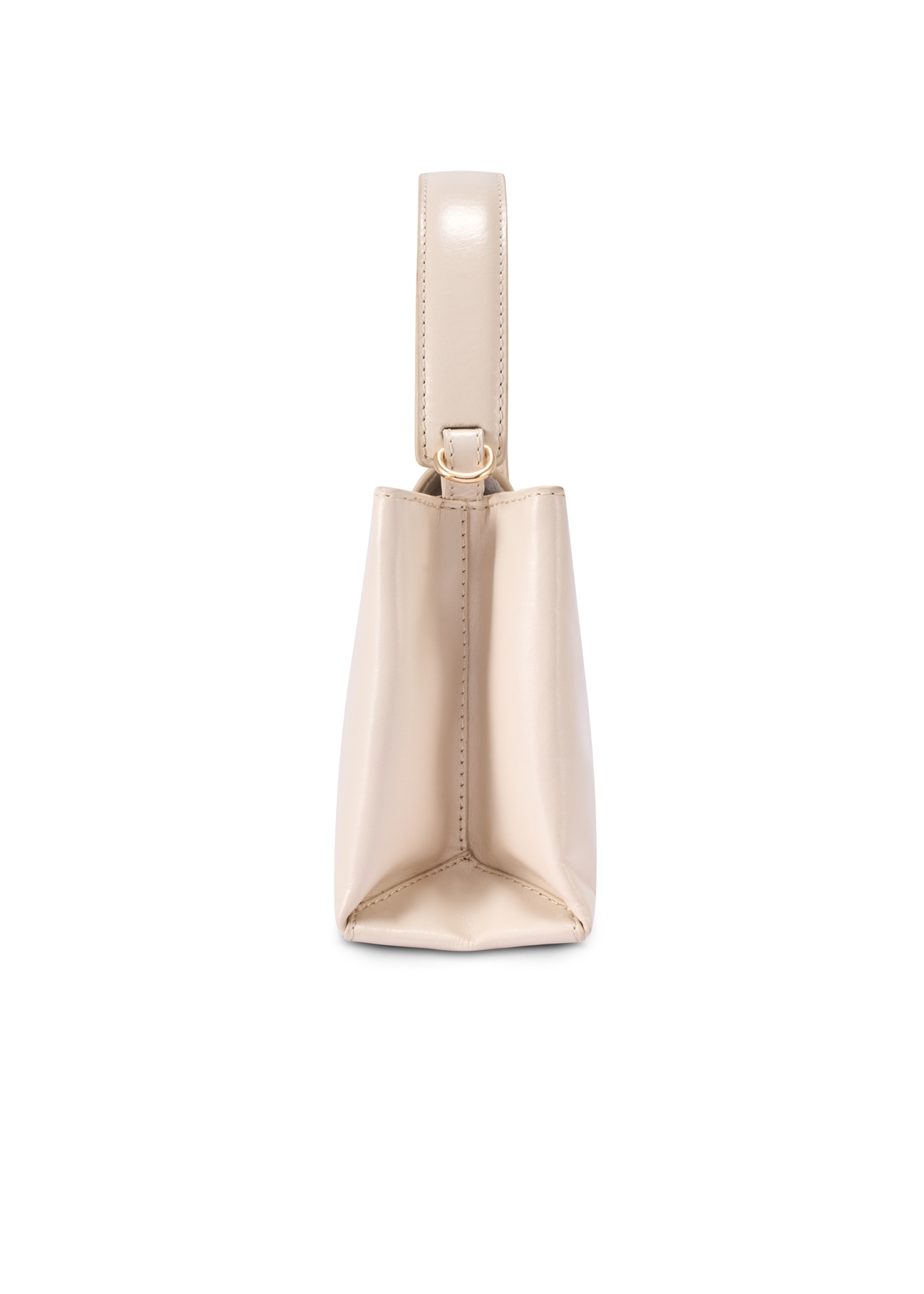 Skórzana kremowa torebka kuferek TORES-1270-0B(W26) - widok produktu z boku, na białym tle. 