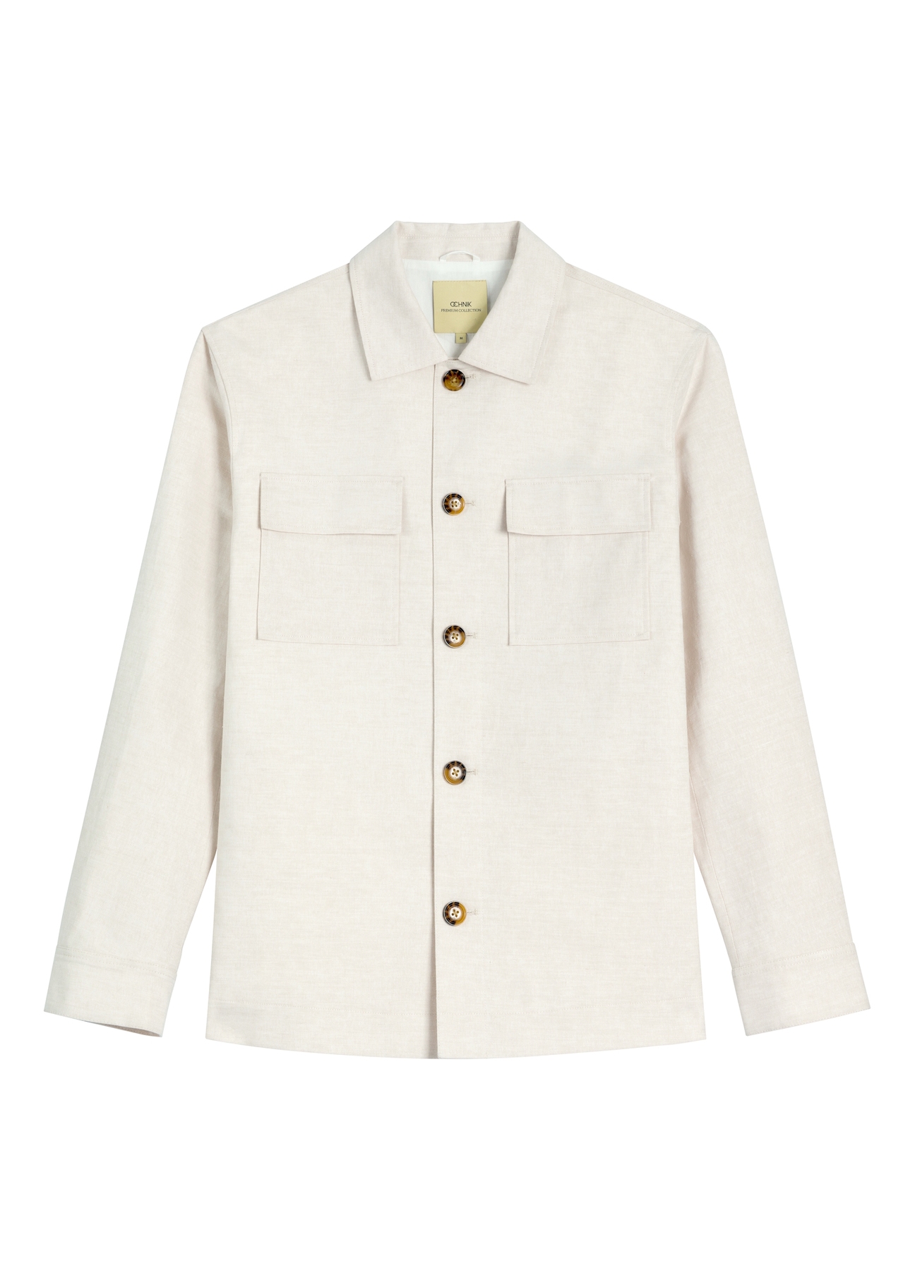 Jasnobeżowa lniana kurtka męska KURMT-0420-1A(W26)