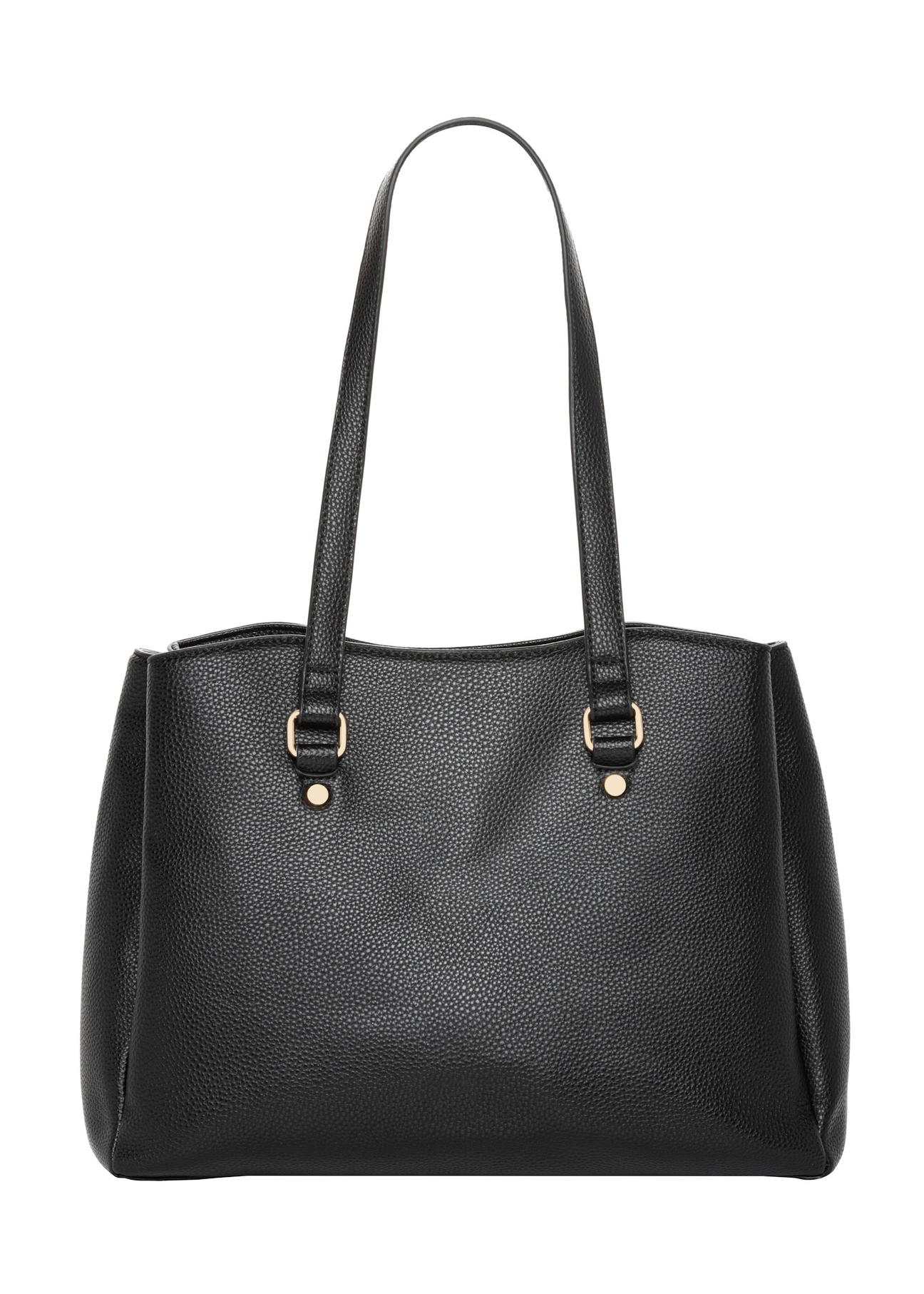 Czarna torebka shopper damska TOREC-1260-9I(Z26), widok produktu z tyłu na białym tle.