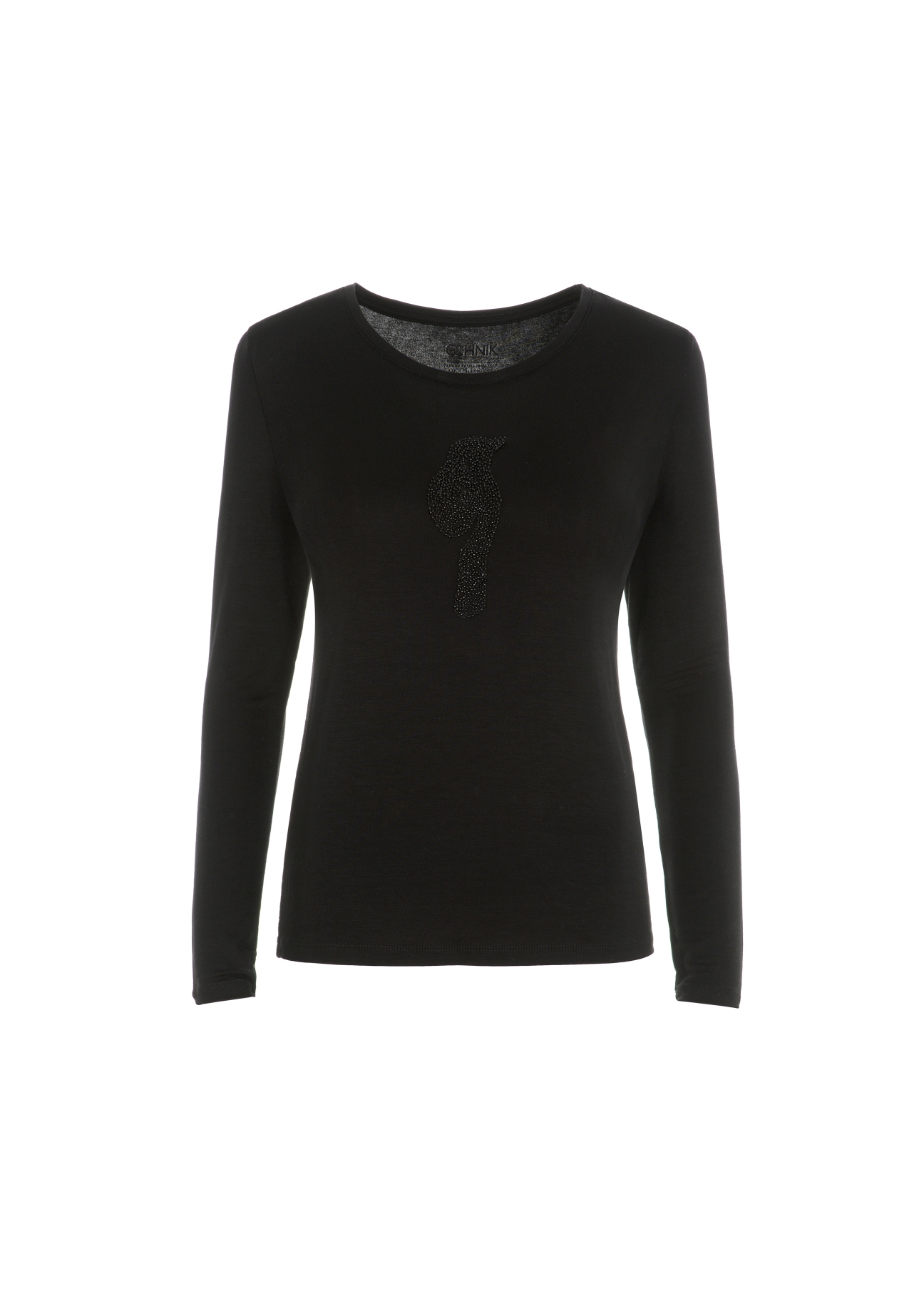 Czarna bluzka damska longsleeve LSLDT-0024-99(W23)-02