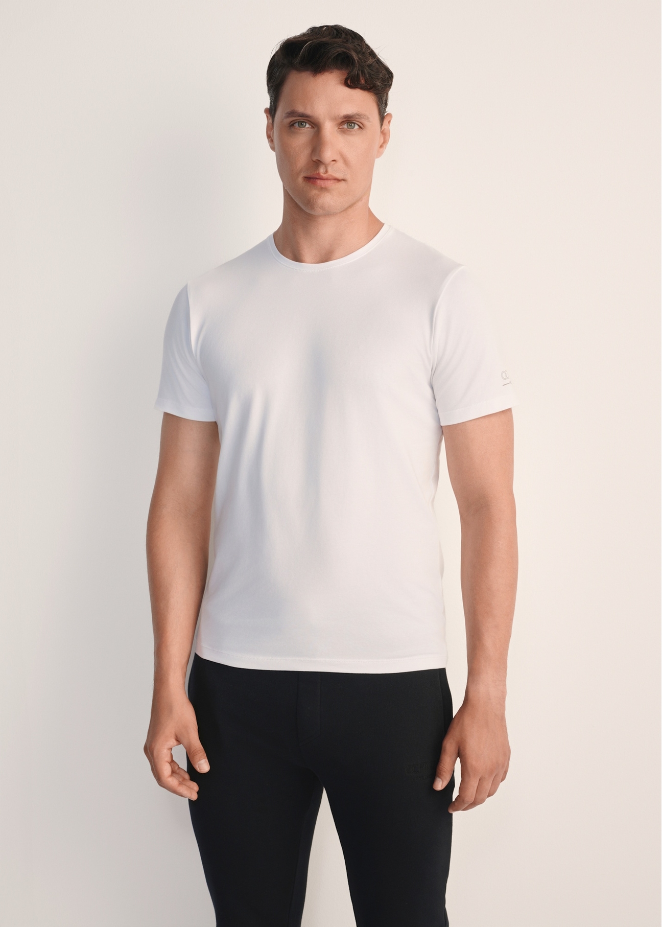 Zestaw T-shirtów męskich basic ZESMT-0040-00(KS),widok produktu z przodu na modelu na białym tle. Widoczna połowa sylwetki.