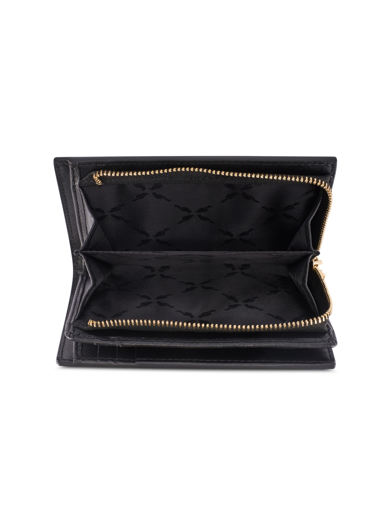 Czarny skórzany portfel damski PORES-0980R-9I(W26), widok produktu od środka na białym tle.