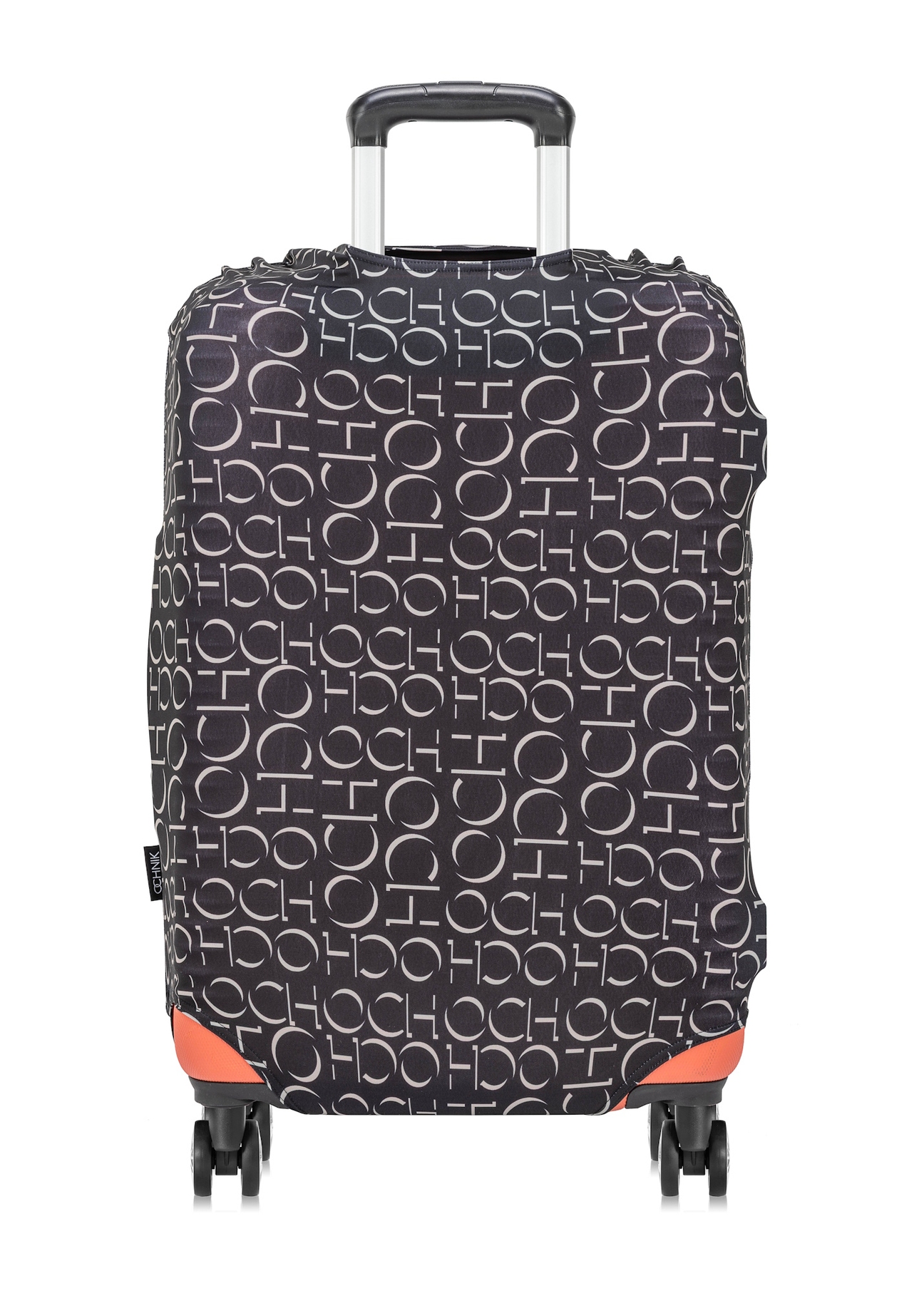 Pokrowiec na średnią walizkę z monogramem AW-013-0001-98-M(W25), widok produktu na walizce na białym tle.