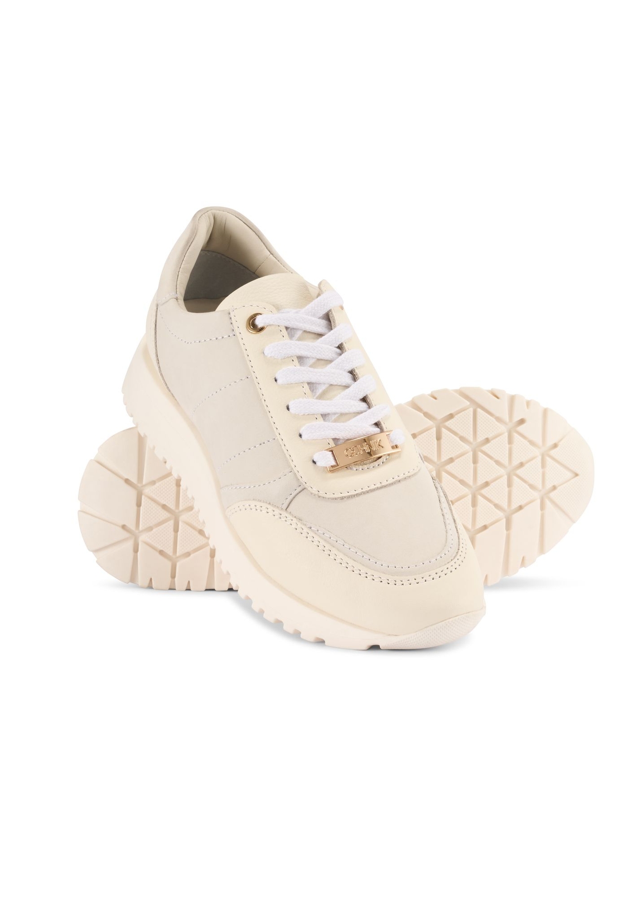 Kremowe skórzane buty sportowe damskie BUTYD-1099-11(Z 25) - widok produktu z góry na białym tle.
