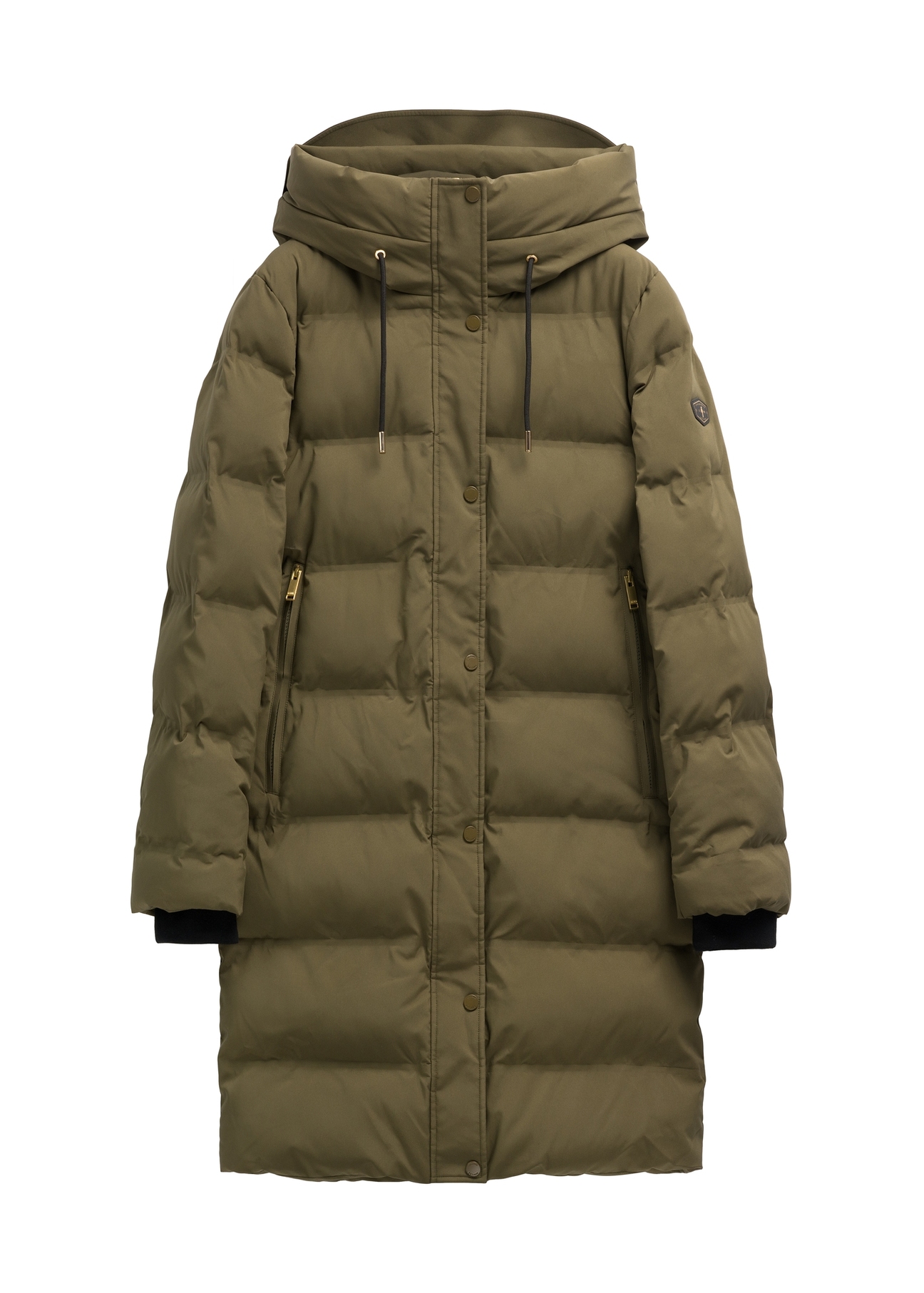 Zimowa kurtka damska w kolorze khaki KURDT-0700-8D(Z26) - widok produktu z przodu, na białym tle. 