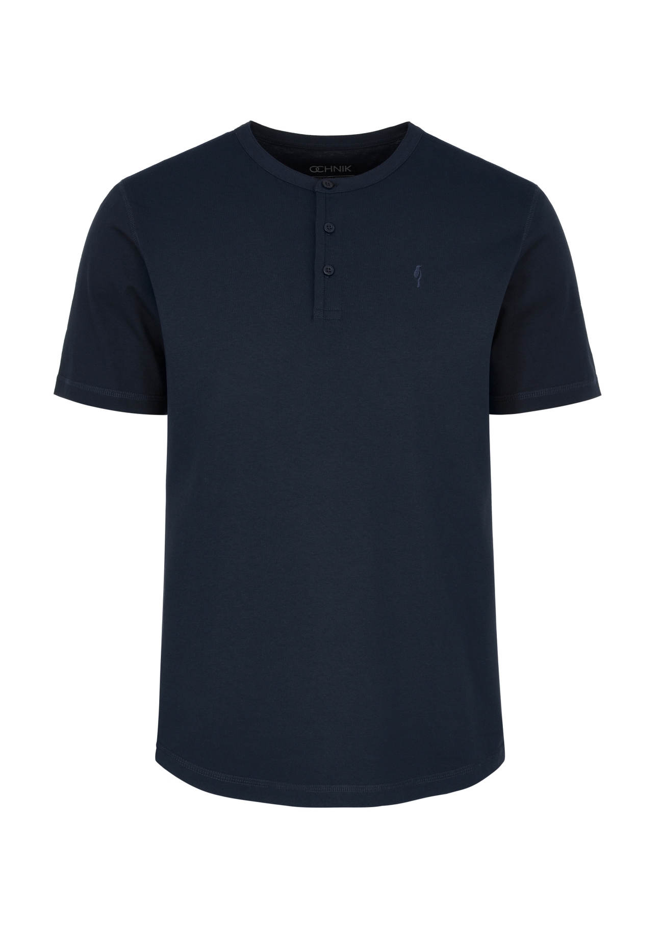 Granatowy T-shirt typu henley męski TSHMT-0104-68(W24)-04