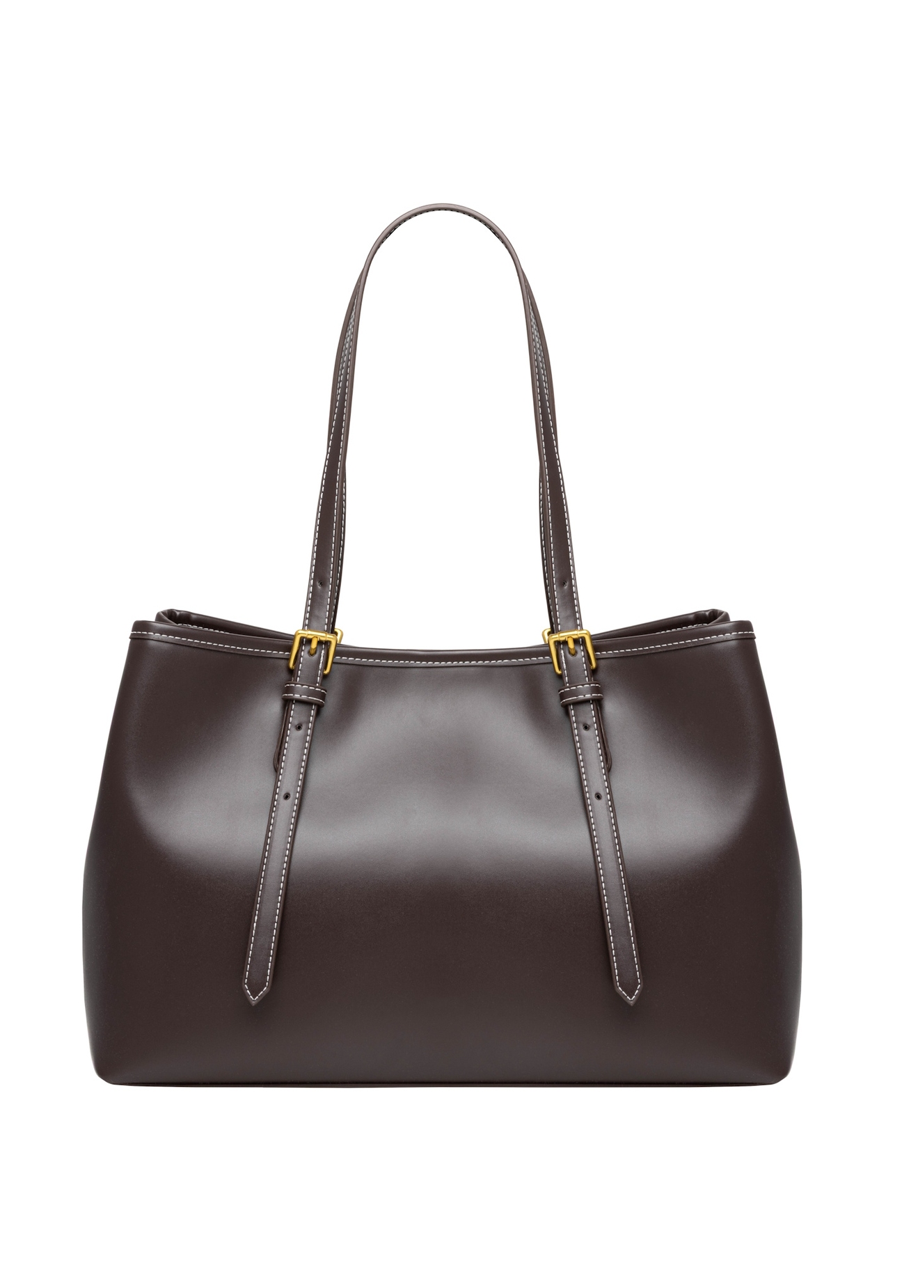 Brązowa duża torebka shopper TOREC-1381-1H(Z26), widok produktu z tyłu na białym tle.