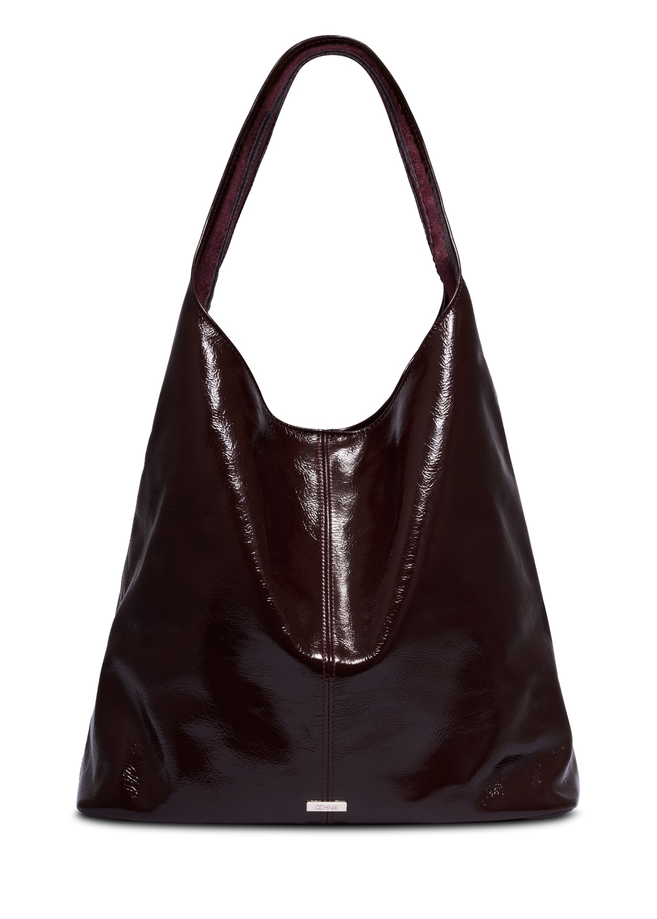 Bordowa skórzana torebka shopper TORES-1372-4D(Z26), widok produktu z przodu na białym tle.