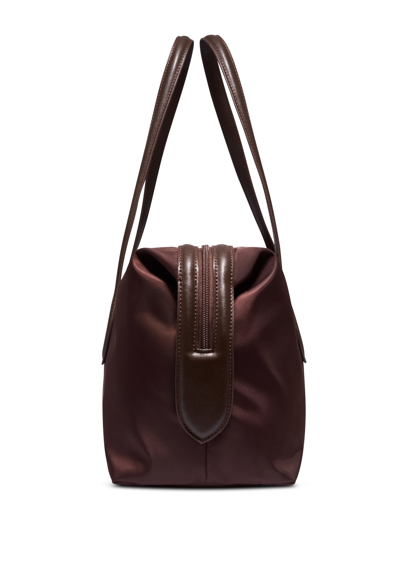 Duża torba ciemnobrązowa typu shopper TOREN-0354-1I(Z26), widok produktu z boku na białym tle.