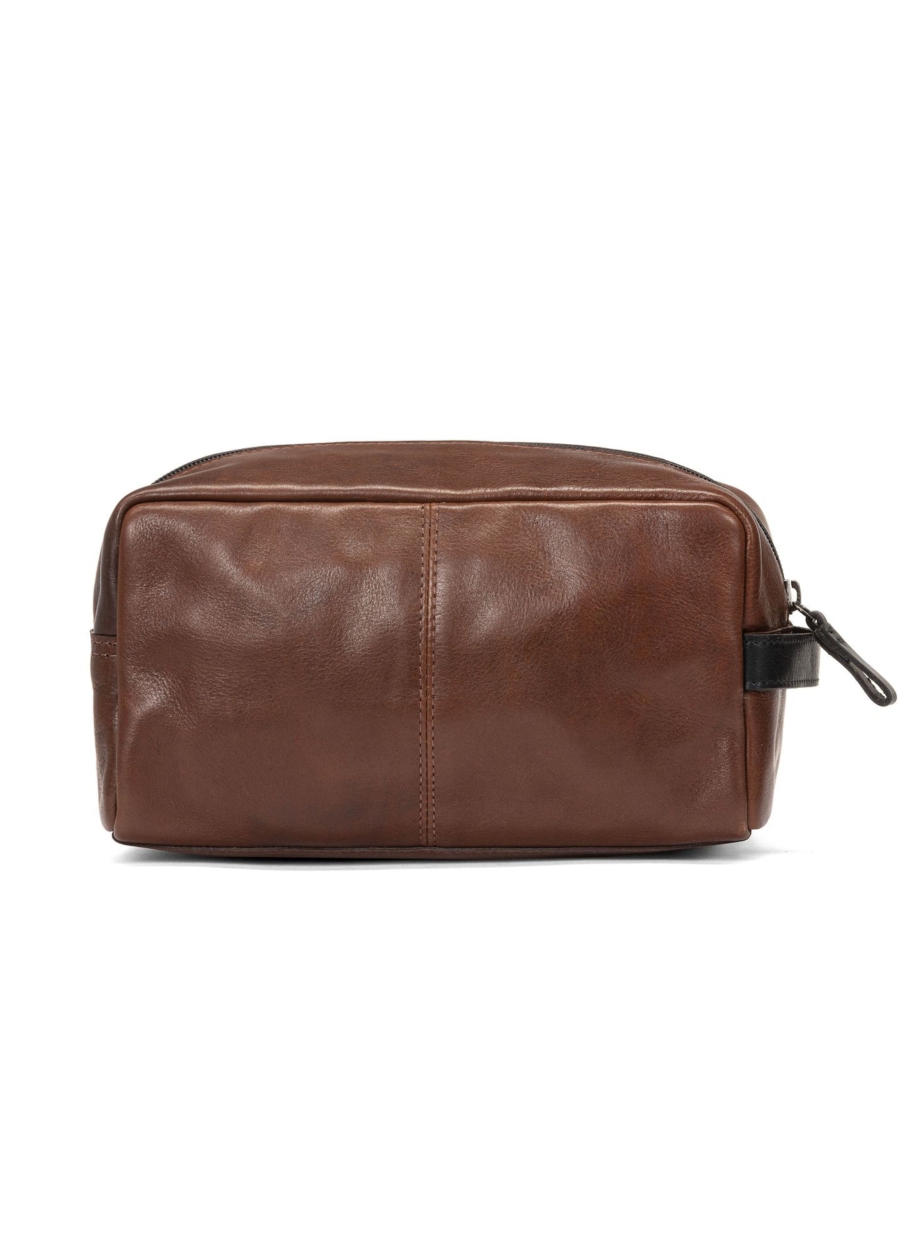 Skórzana brązowa kosmetyczka męska TORMS-0106-1H(W26), widok produktu z tyłu na białym tle.