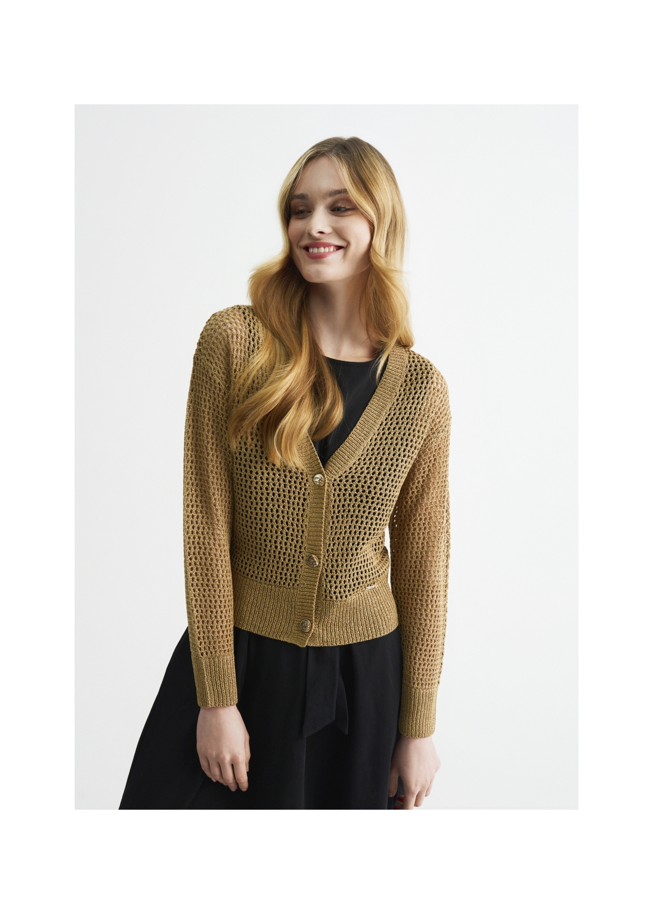 Sweter zapinany ażurowy damski SWEDT-0158-82(W22)-02