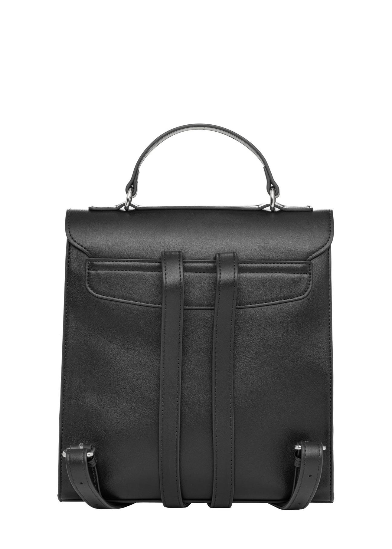 Czarny elegancki plecak damski TOREC-1281-99(Z26) - widok produktu z tyłu, na białym tle.