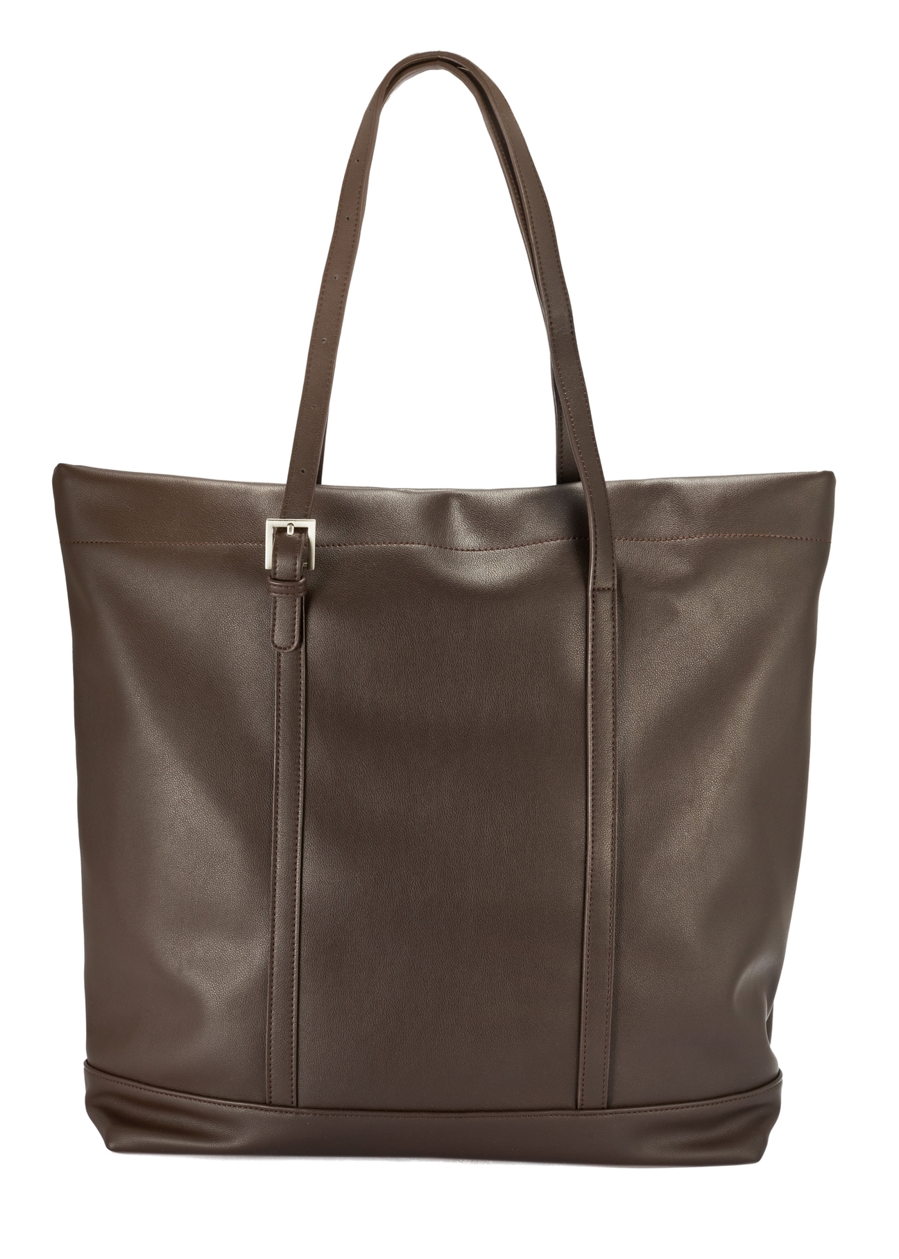 Duża brązowa torebka damska shopper TOREC-1067-89(Z25), widok produktu od tyłu na białym tle.