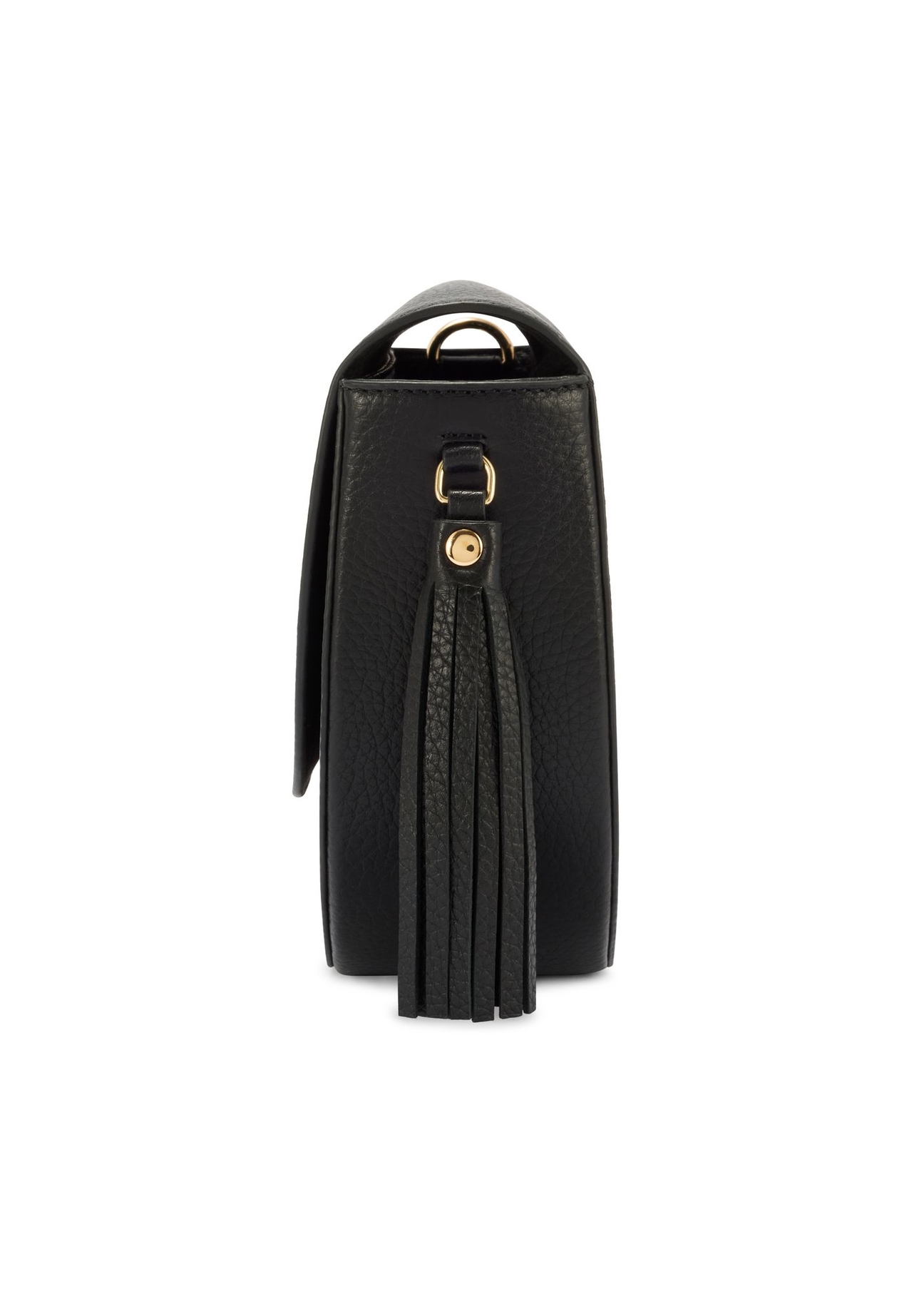 Czarna skórzana listonoszka damska TORES-1283-9I(W26) - widok produktu z boku, na białym tle. 