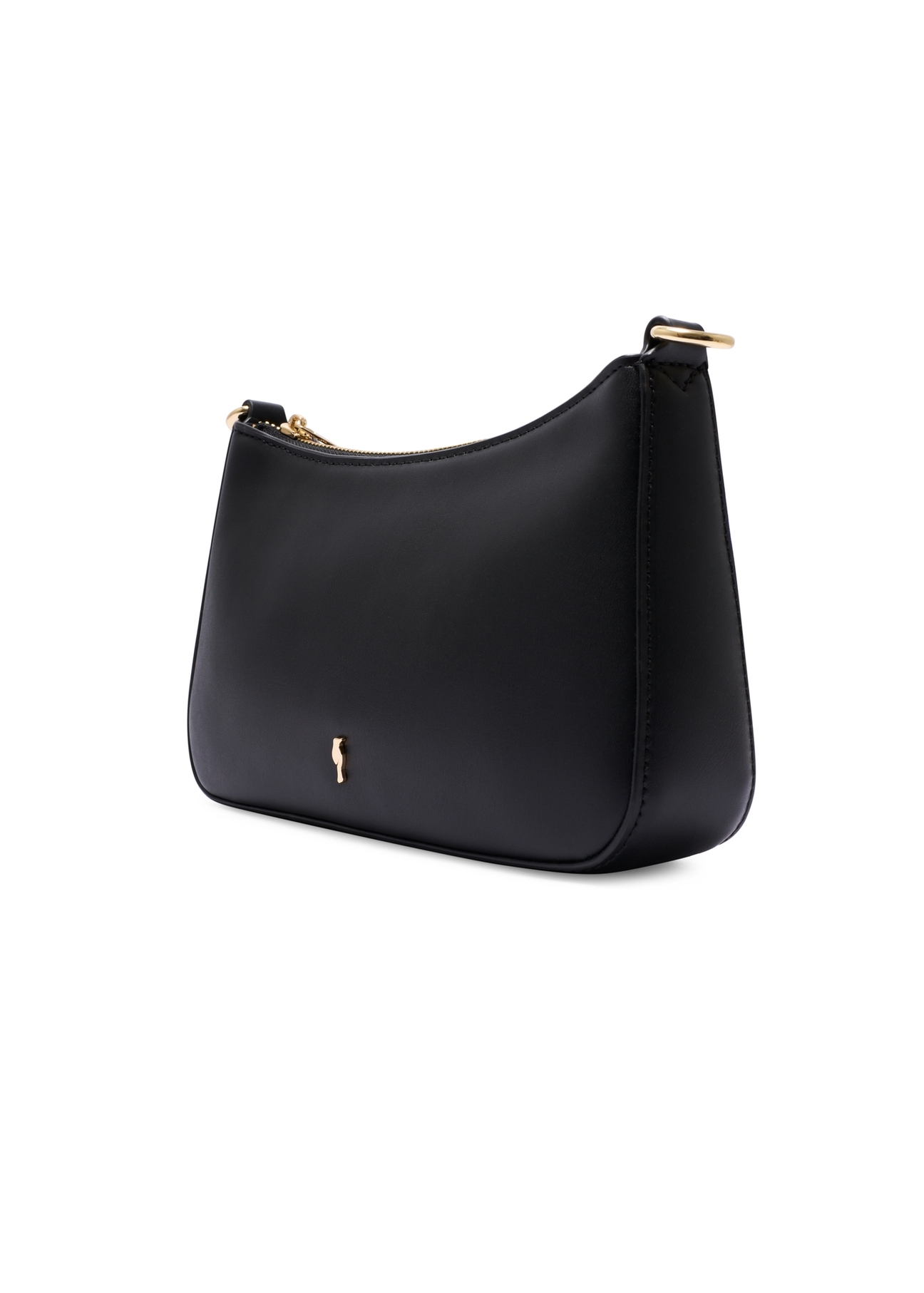 Czarna torebka damska na ramię TOREC-1189-99(W26) - widok produktu po skosie, na białym tle. 