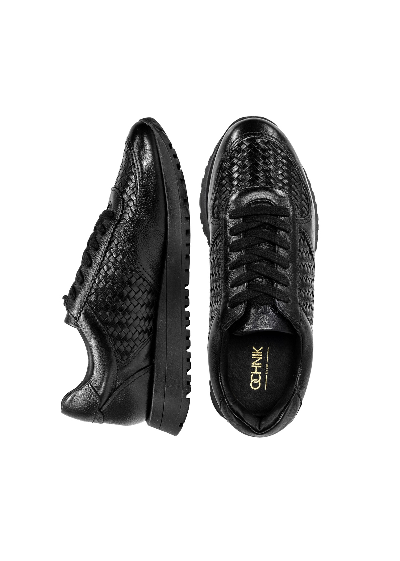 Czarne skórzane buty sportowe z plecionką BUTYD-1156-98(W25)-06