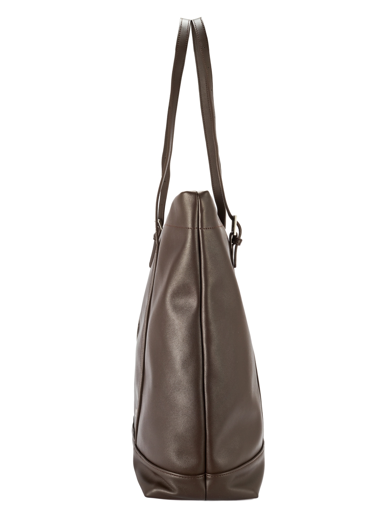 Duża brązowa torebka damska shopper TOREC-1067-89(Z25), widok produktu od boku na białym tle.