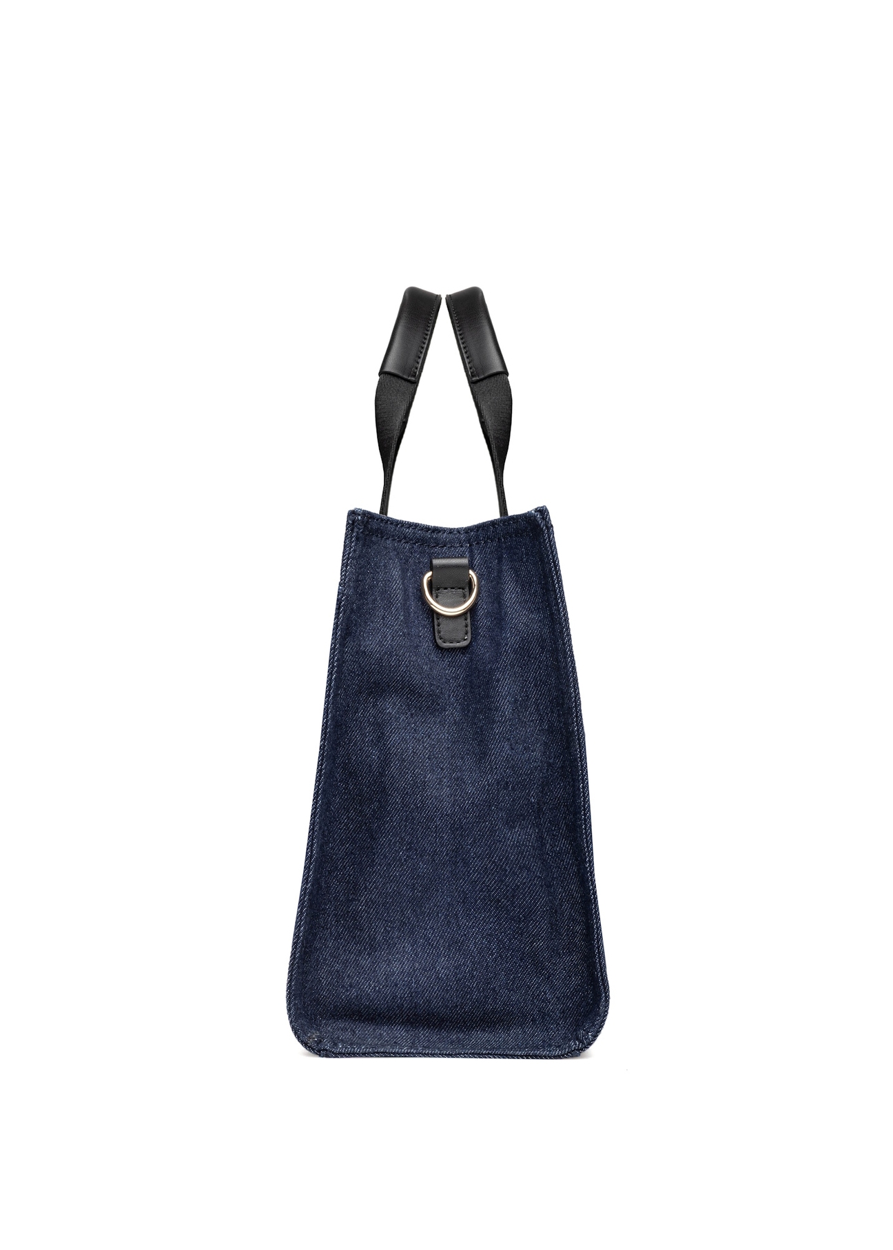 Granatowa jeansowa torebka damska TOREN-0332-7H(W26), widok produktu z boku na białym tle.