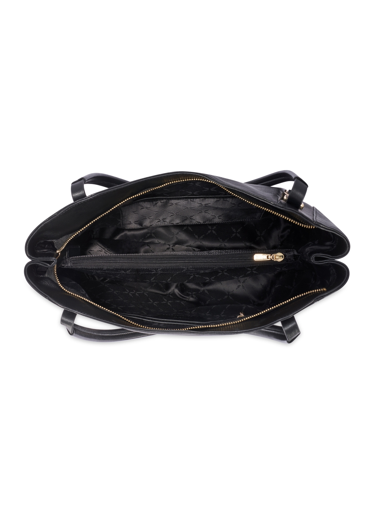 Czarna skórzana torebka shopper TORES-1223-99(W26), widok produktu w środku na białym tle.