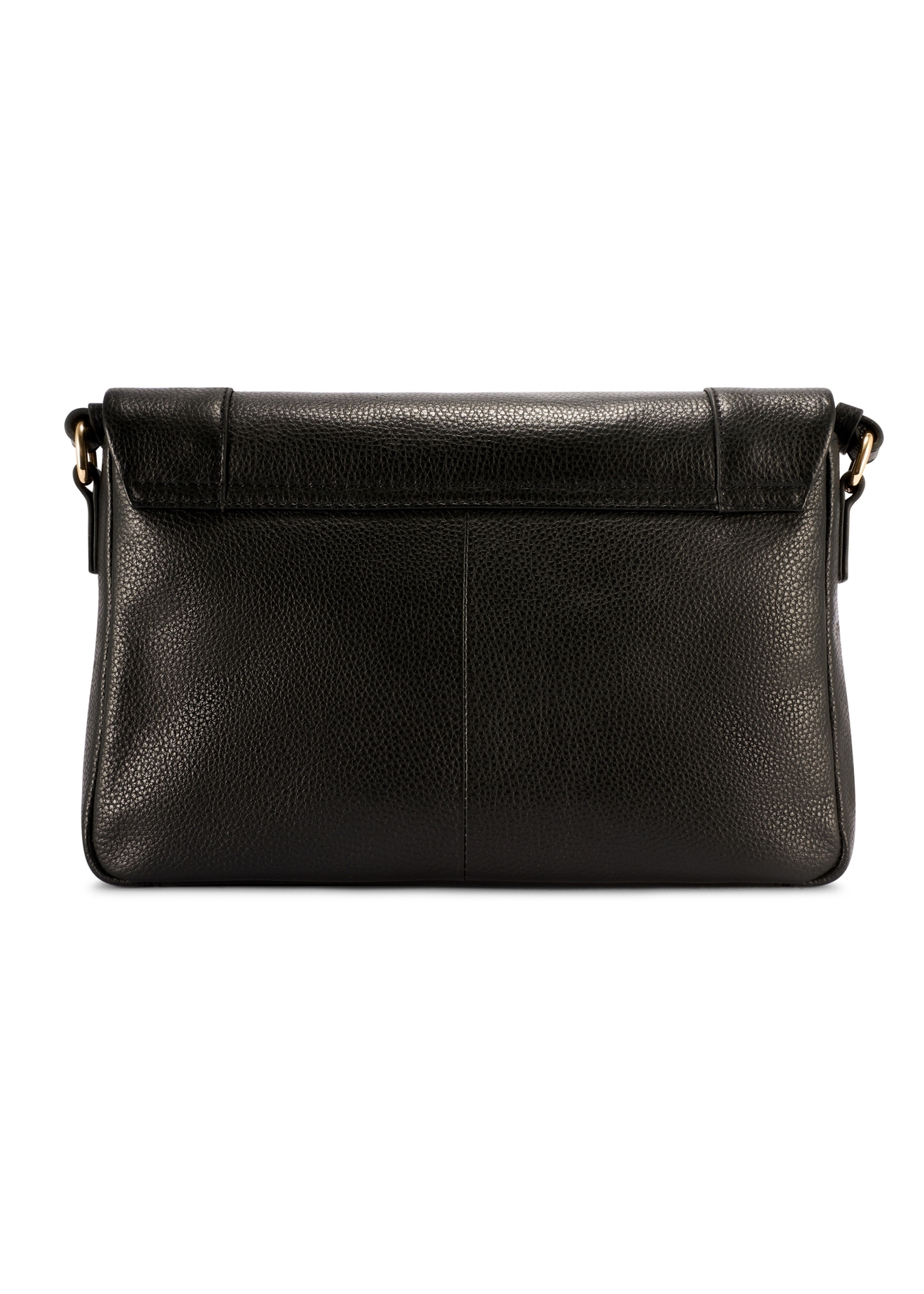 Czarna skórzana torebka listonoszka TORES-1266-9I(W26) - widok produktu z tyłu, na białym tle.